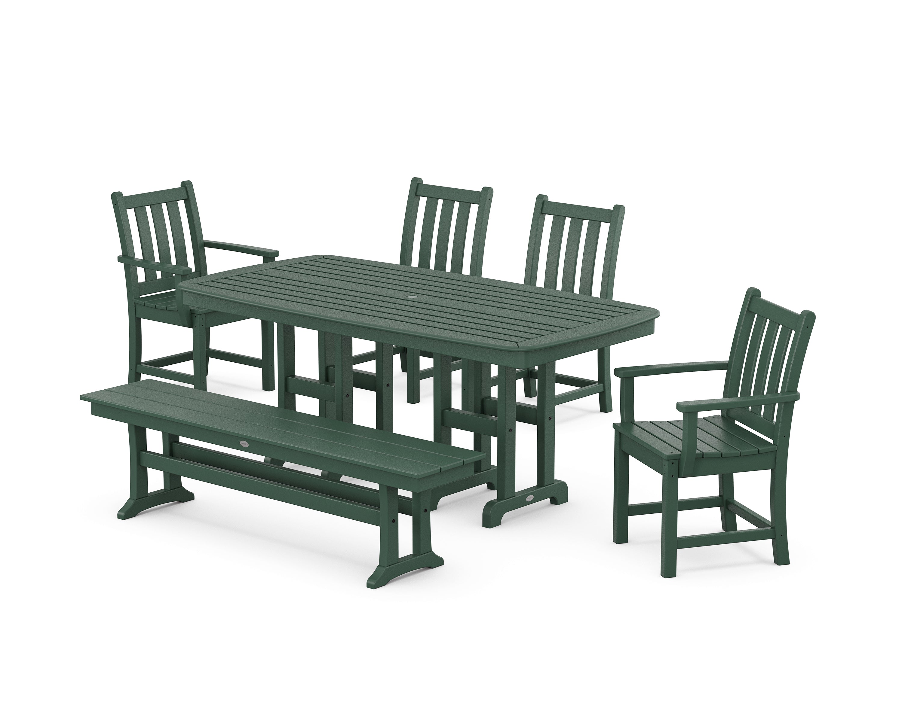 POLYWOOD® Traditional Garden 6-Piece Dining Set with Bench in Green