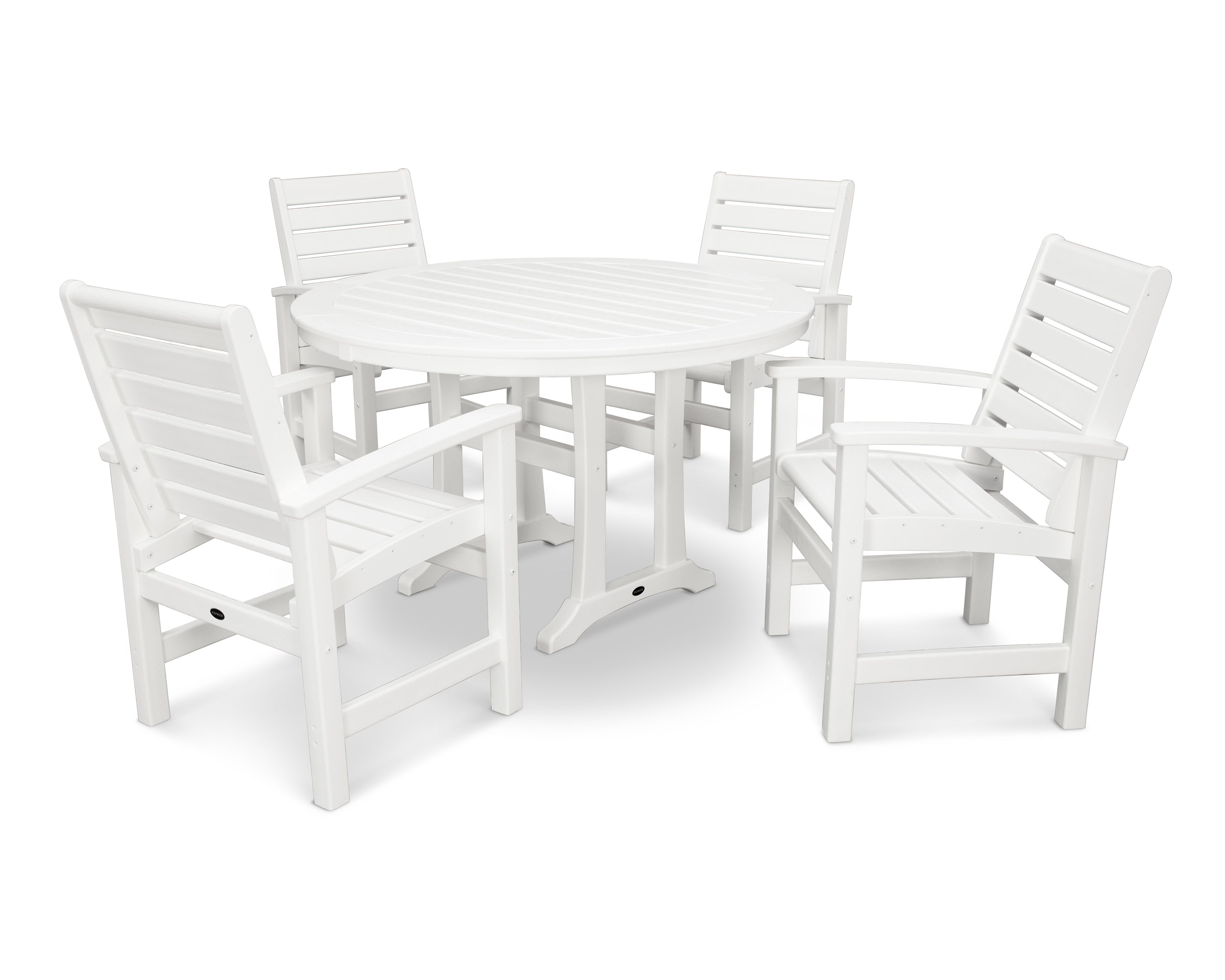 POLYWOOD® Signature 5-Piece Round Dining Set with Trestle Legs in White