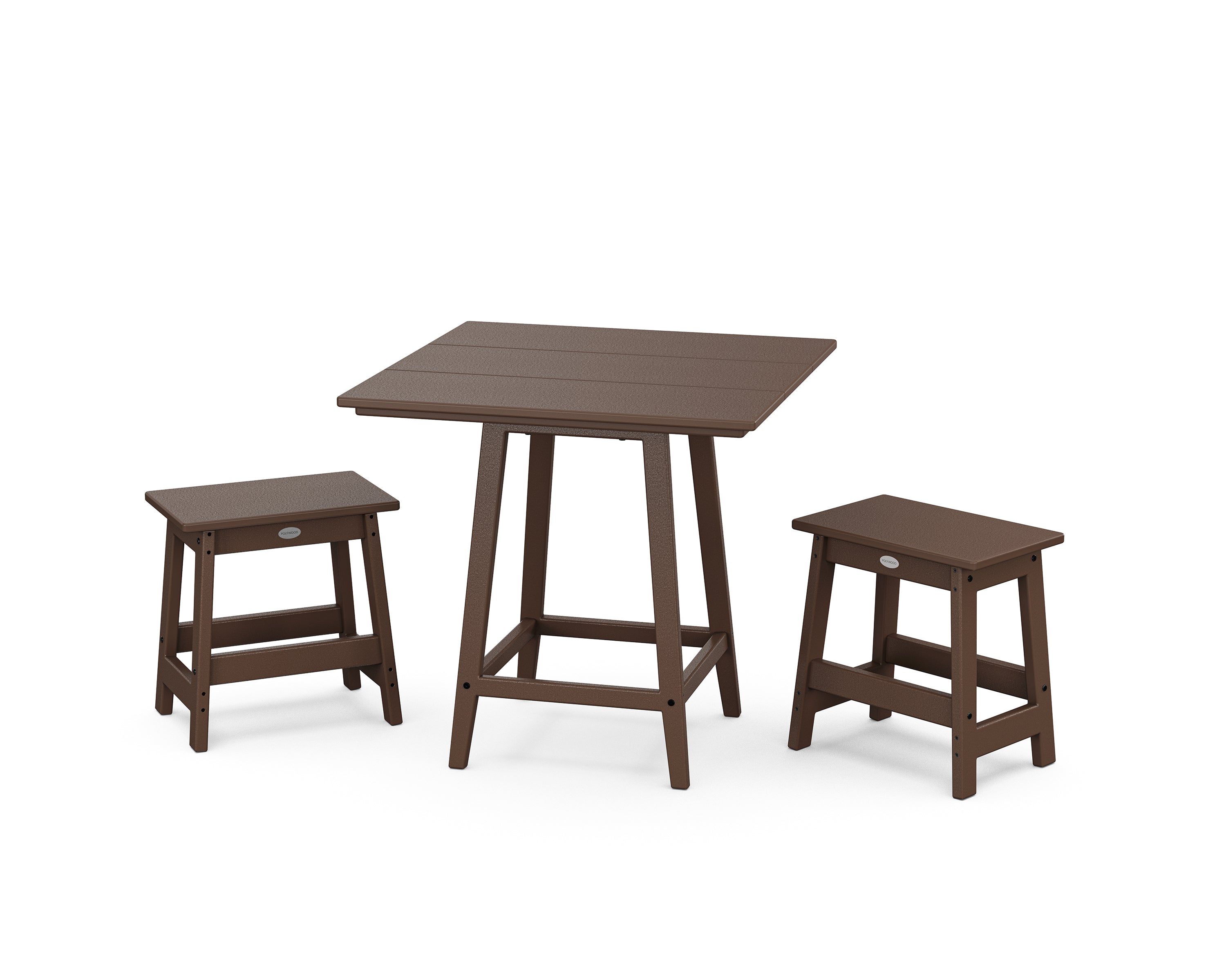 POLYWOOD Modern Studio Stool 3-Piece Square Bistro Set in Mahogany