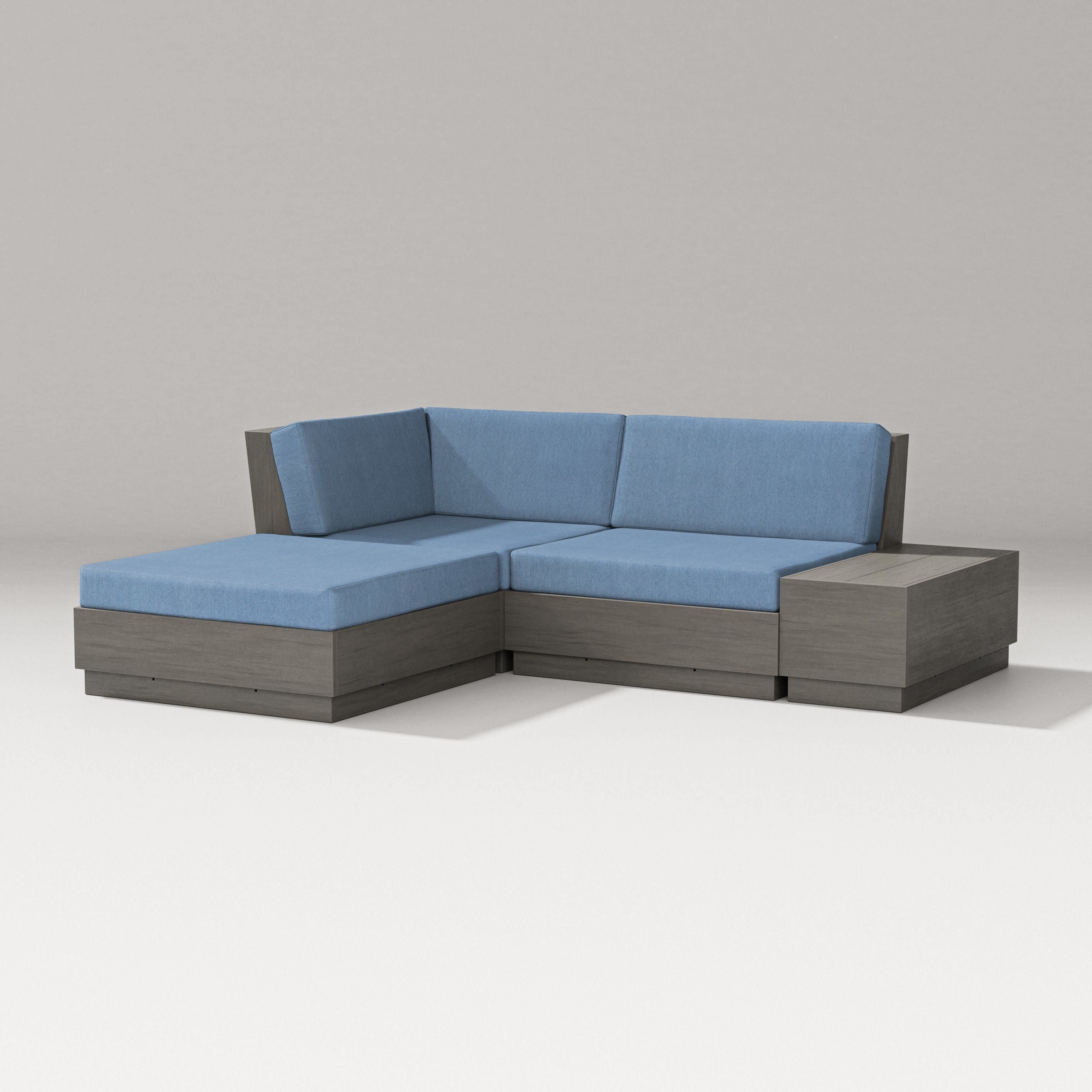 PW Designer Series Elevate Loveseat Sectional with Chaise in Driftwood / Sky Blue