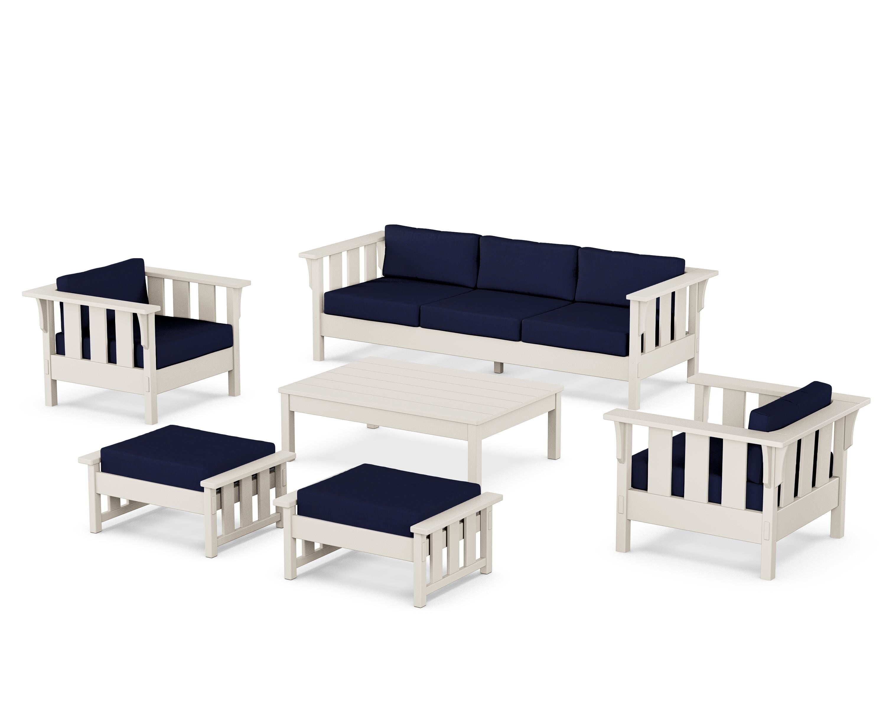 Martha Stewart by POLYWOOD Acadia 6-Piece Lounge Sofa Set in Sand / Navy