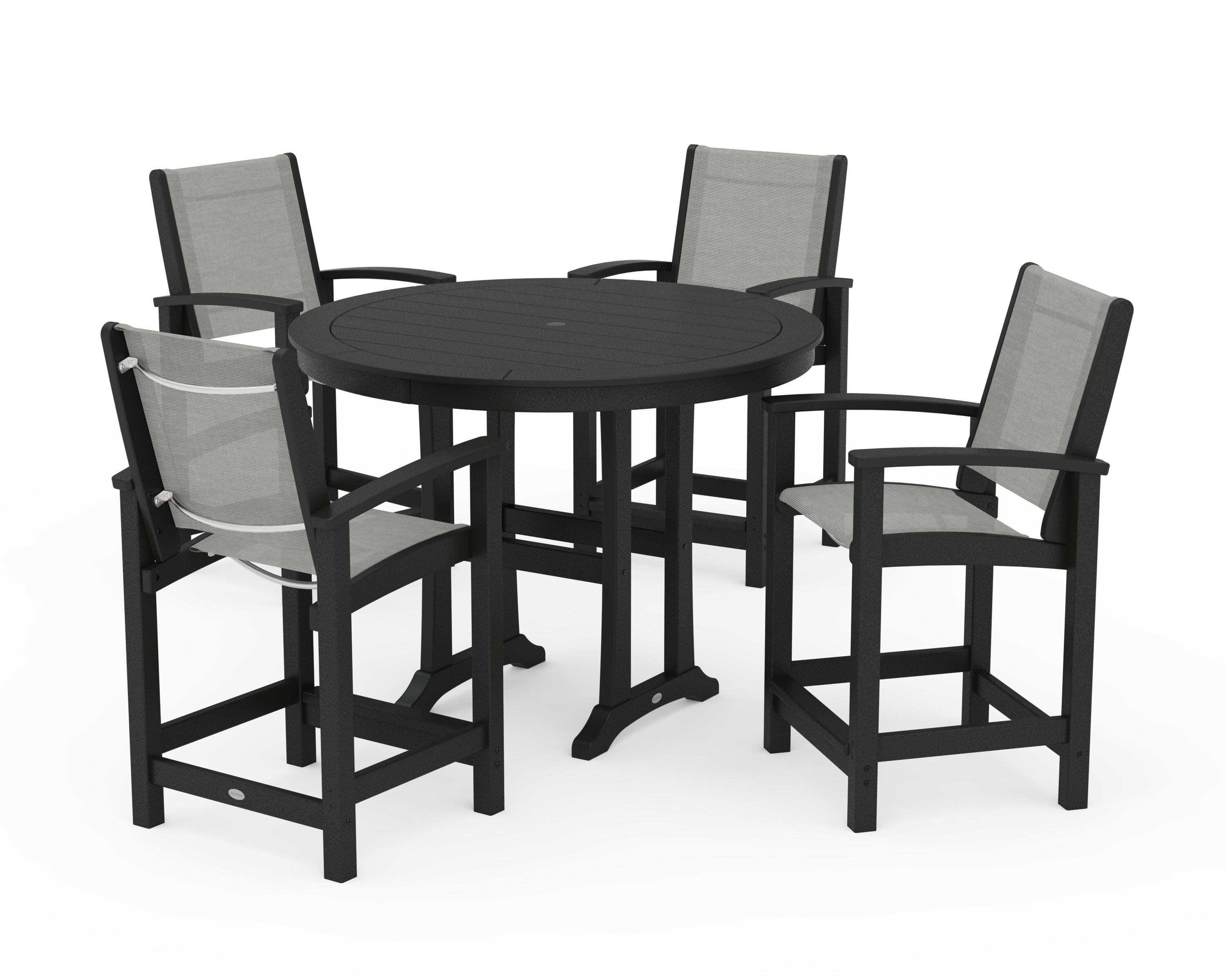 POLYWOOD Coastal 5-Piece Counter Set in Black / Metallic Sling