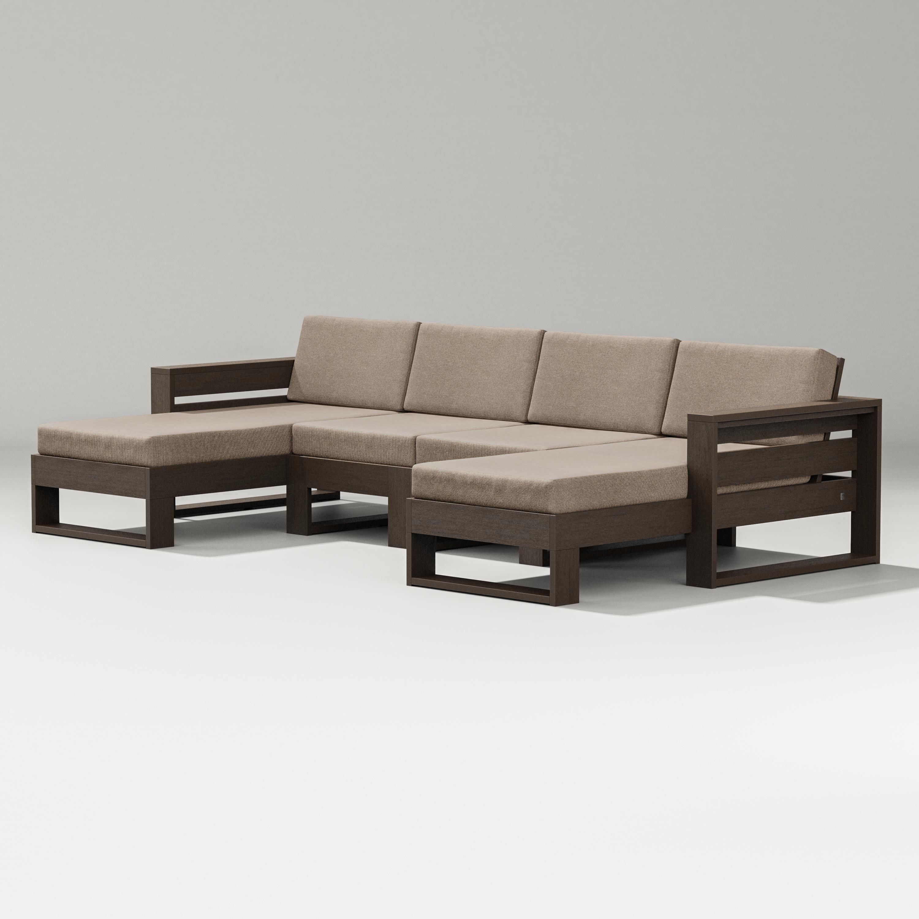 PW Designer Series Latitude Double Chaise Sectional in Kona / Spiced Burlap