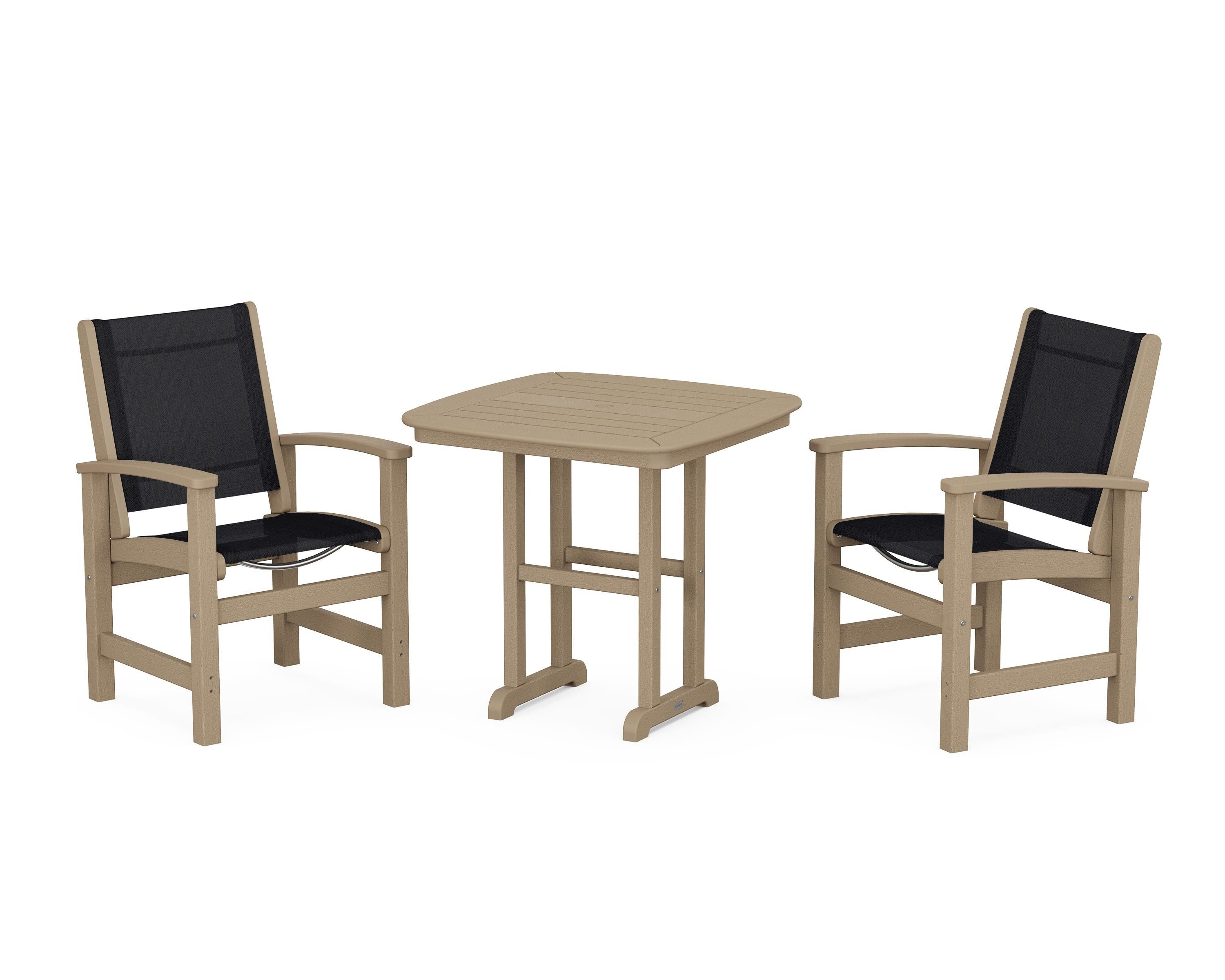 POLYWOOD Coastal 3-Piece Dining Set in Vintage Sahara / Black Sling
