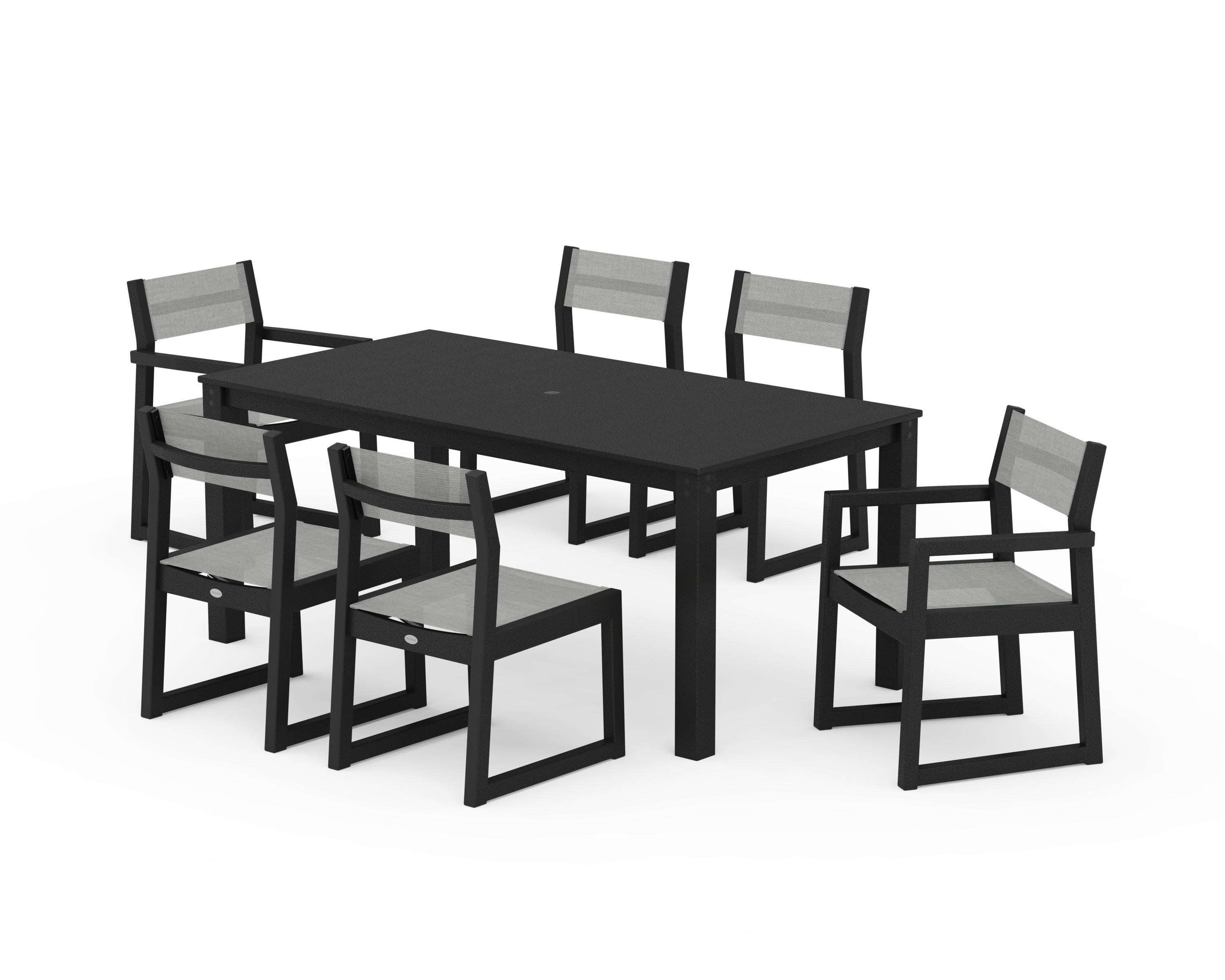 POLYWOOD EDGE Sling 7-Piece Parsons Dining Set in Black / Metallic Sling