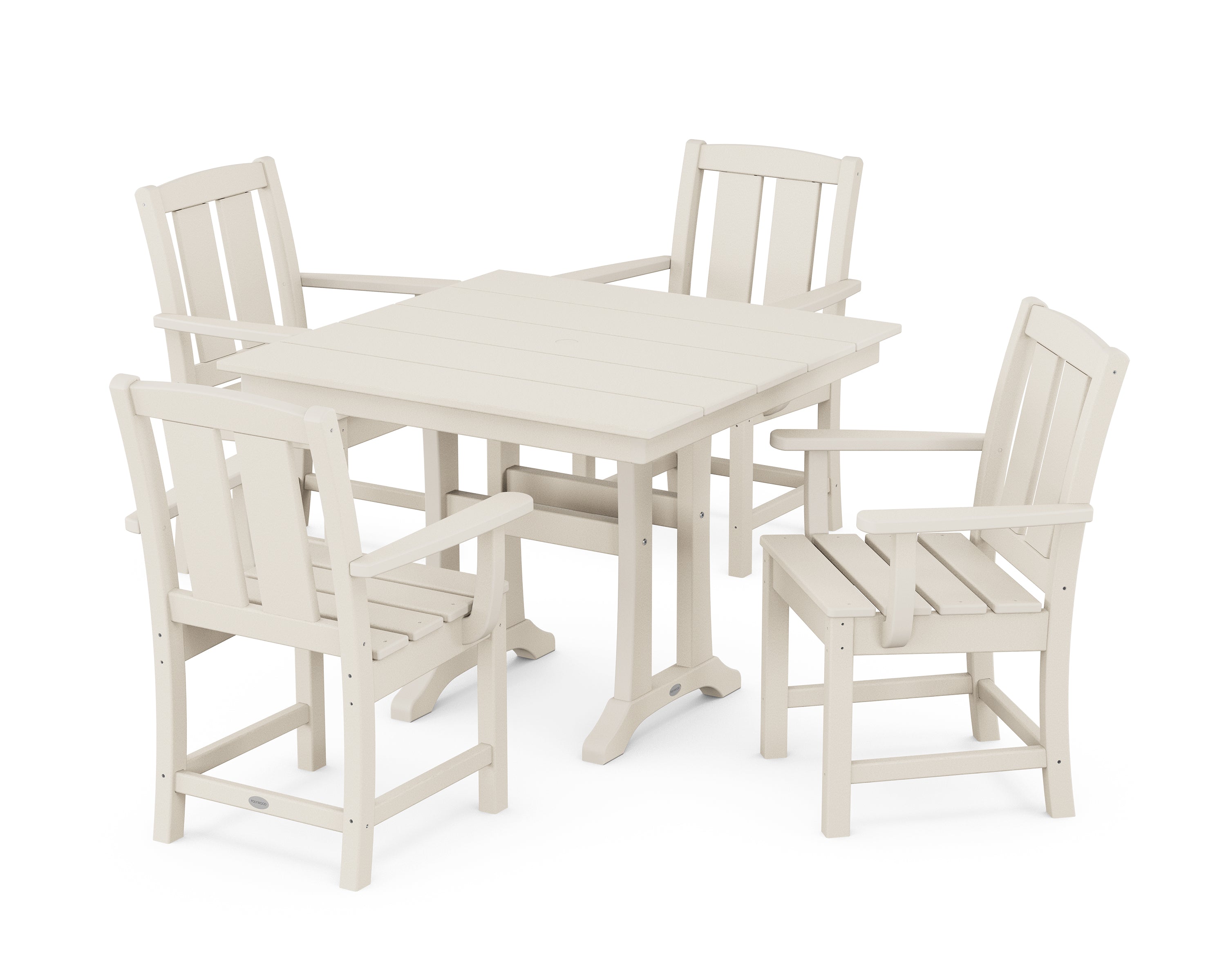 POLYWOOD® Mission 5-Piece Farmhouse Dining Set with Trestle Legs in Sand