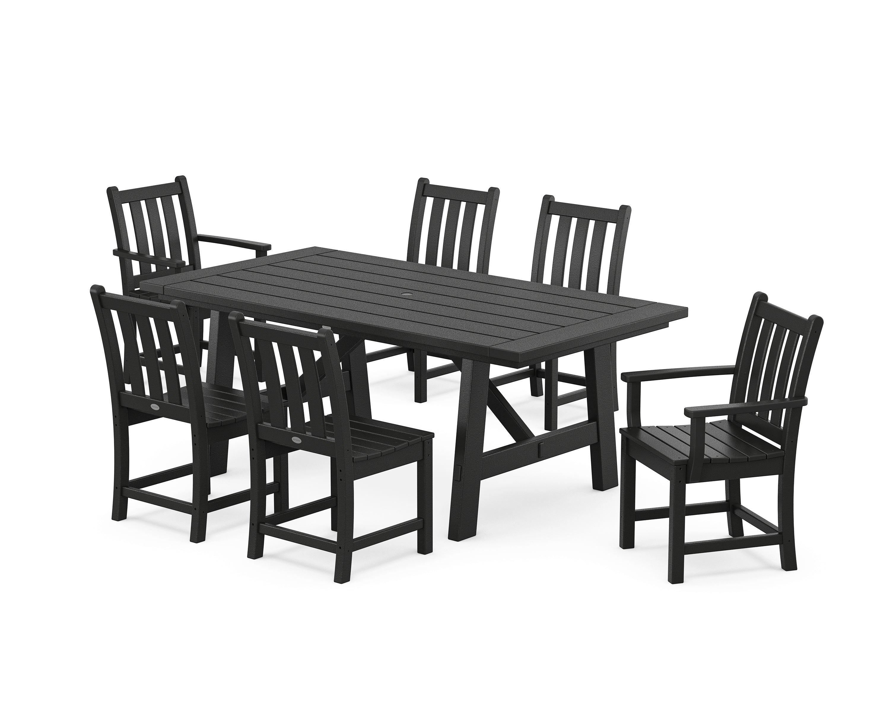 POLYWOOD® Traditional Garden 7-Piece Rustic Farmhouse Dining Set in Black