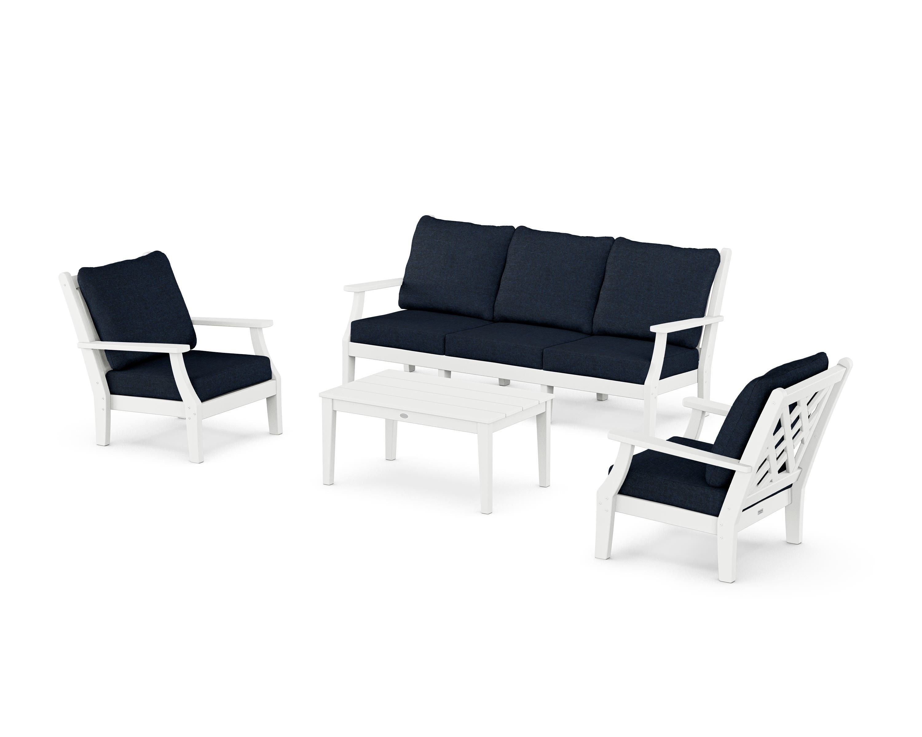Country Living Wovendale 4-Piece Deep Seating Set with Sofa in White / Marine Indigo
