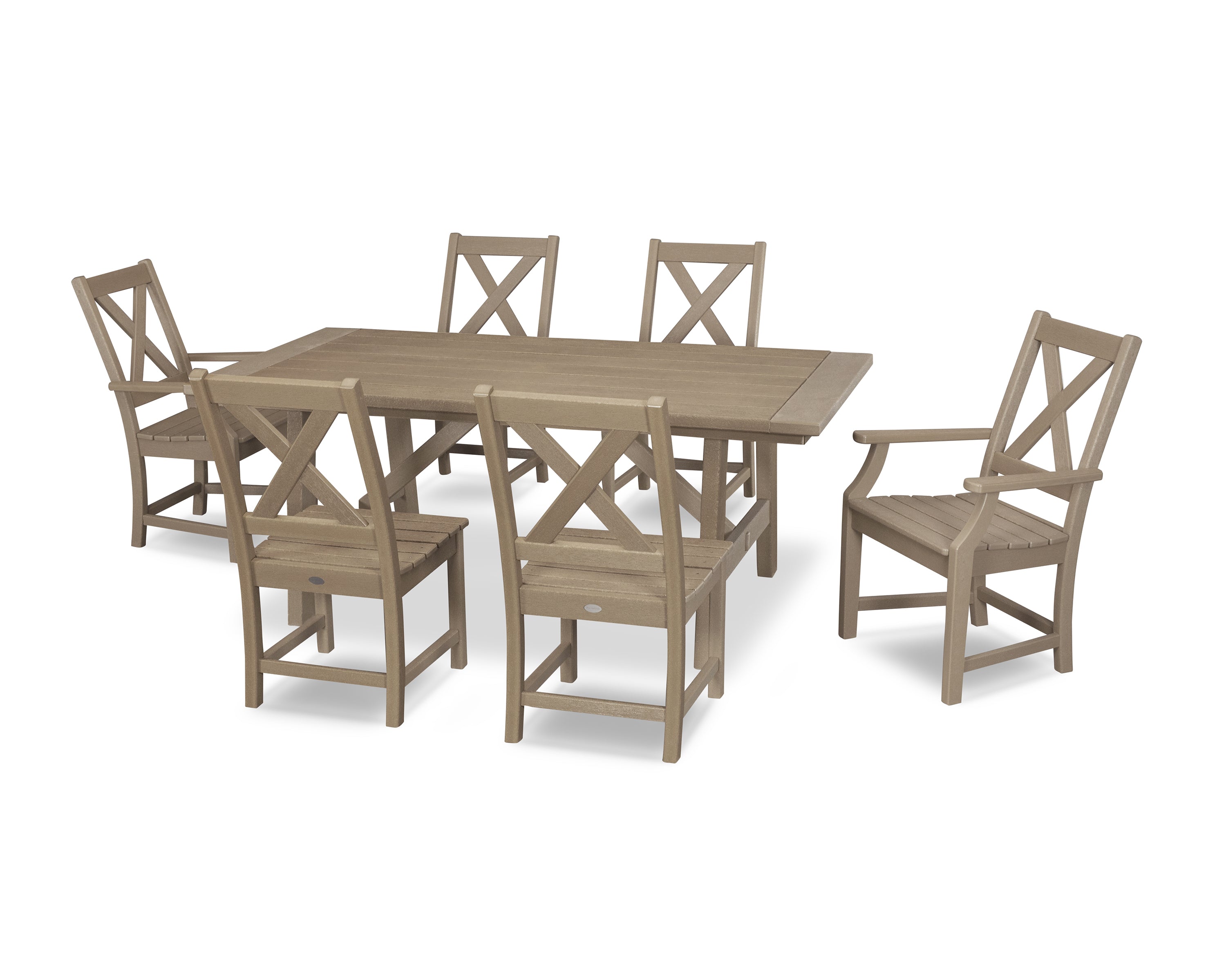 POLYWOOD® Braxton 7-Piece Rustic Farmhouse Dining Set in Vintage Sahara