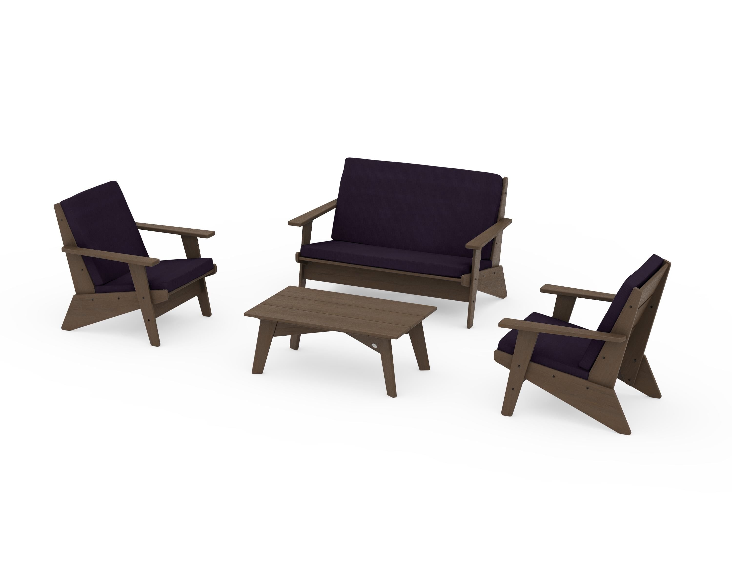 POLYWOOD Riviera Modern Lounge 4-Piece Set in Kona / Navy Linen