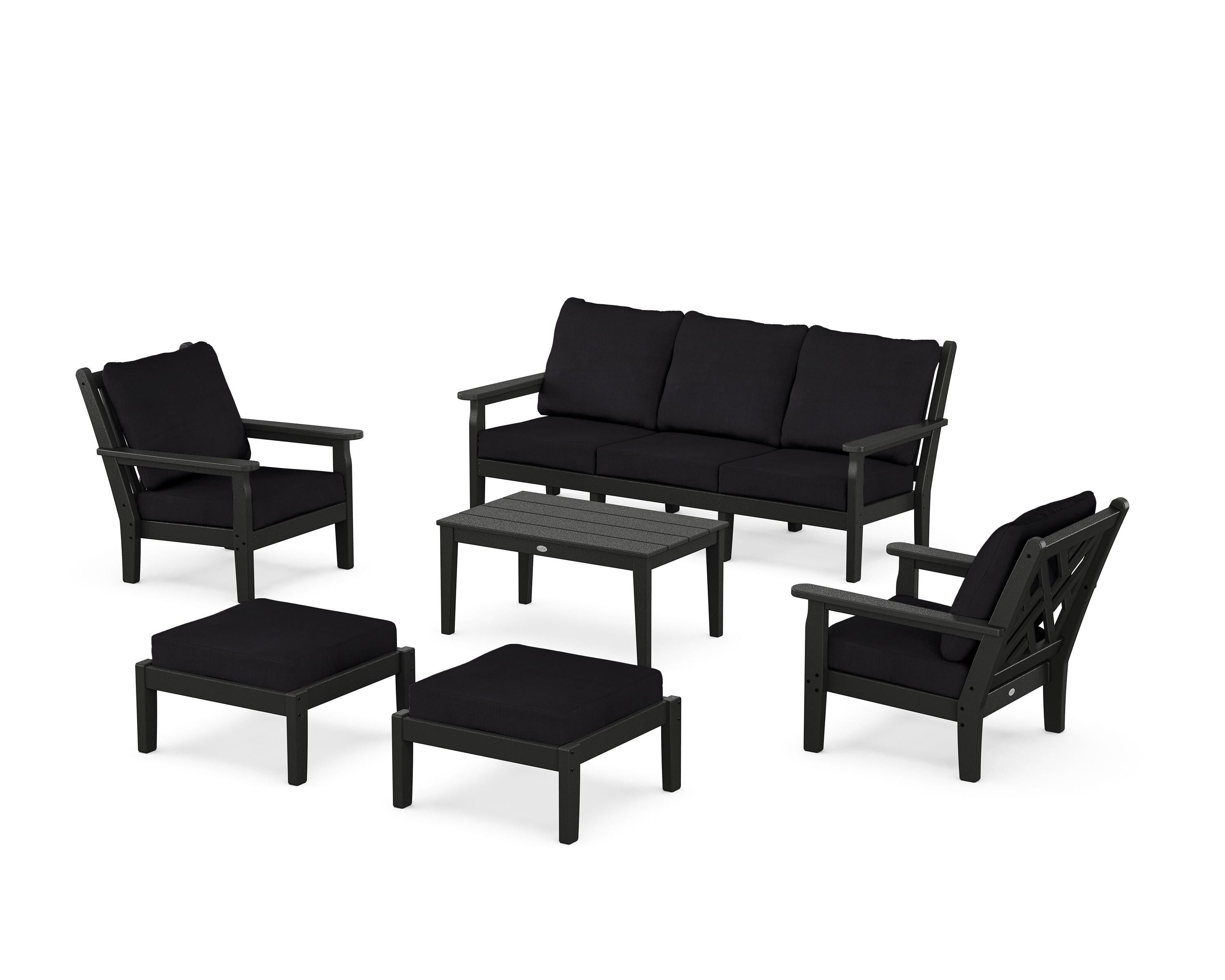 POLYWOOD Chippendale 6-Piece Lounge Sofa Set in Black / Midnight Linen