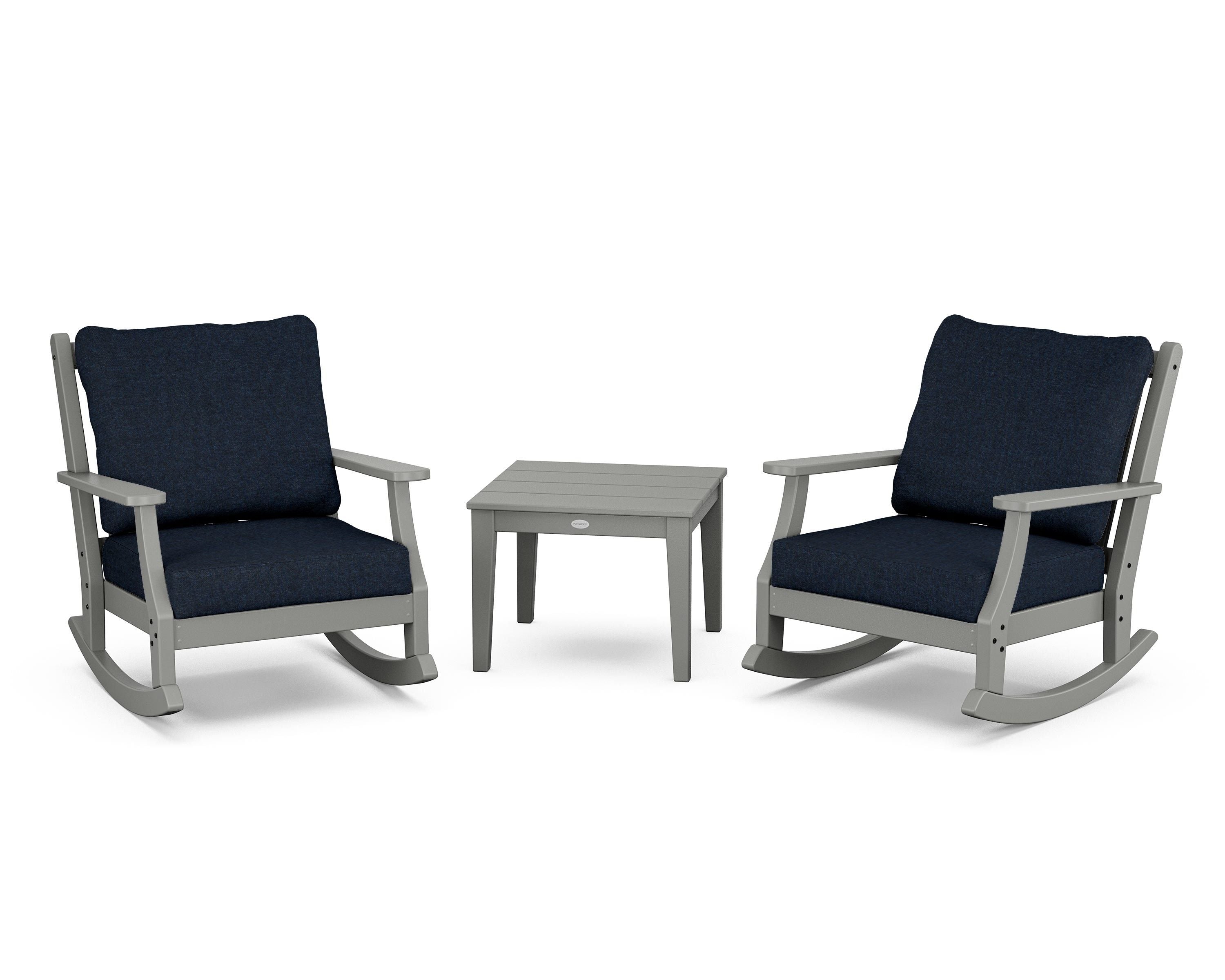 Country Living Wovendale 3-Piece Deep Seating Rocker Set in Slate Grey / Marine Indigo