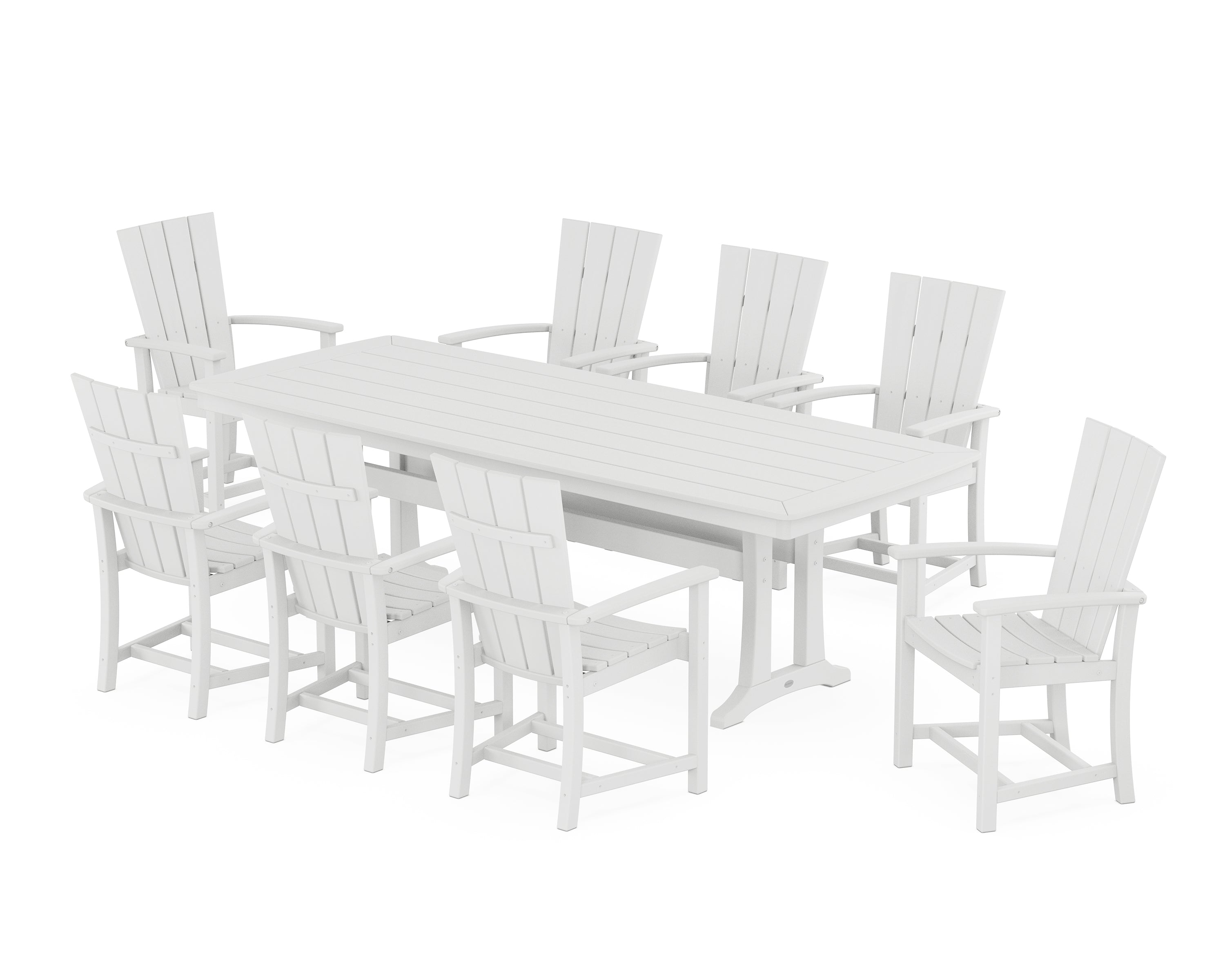 POLYWOOD® Quattro Adirondack 9-Piece Dining Set with Trestle Legs in White