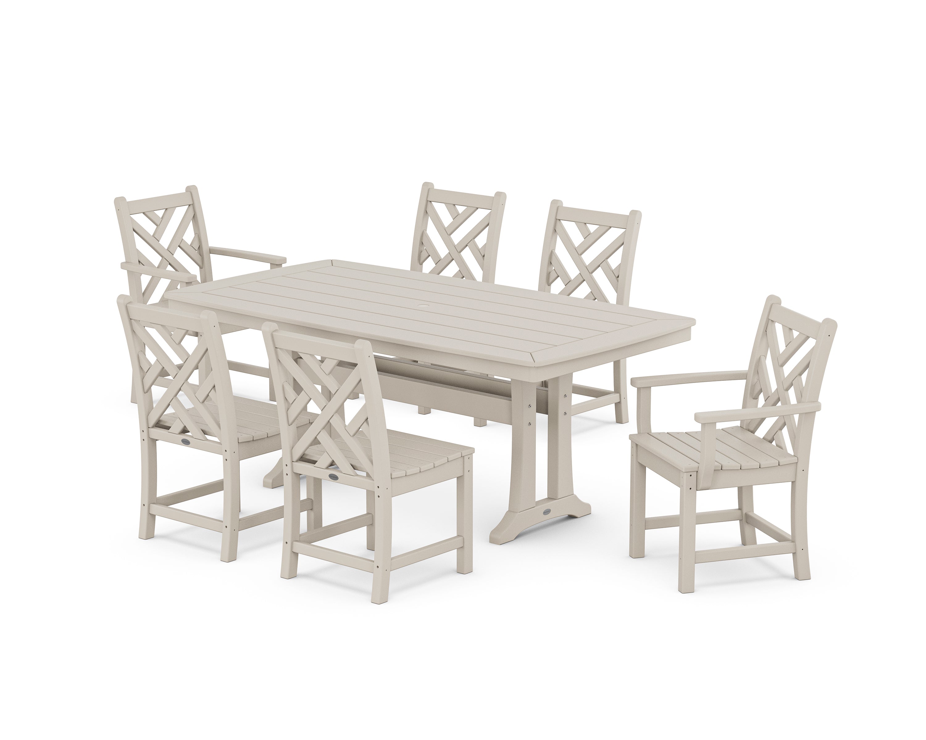 POLYWOOD Chippendale 7-Piece Dining Set with Trestle Legs in Sand