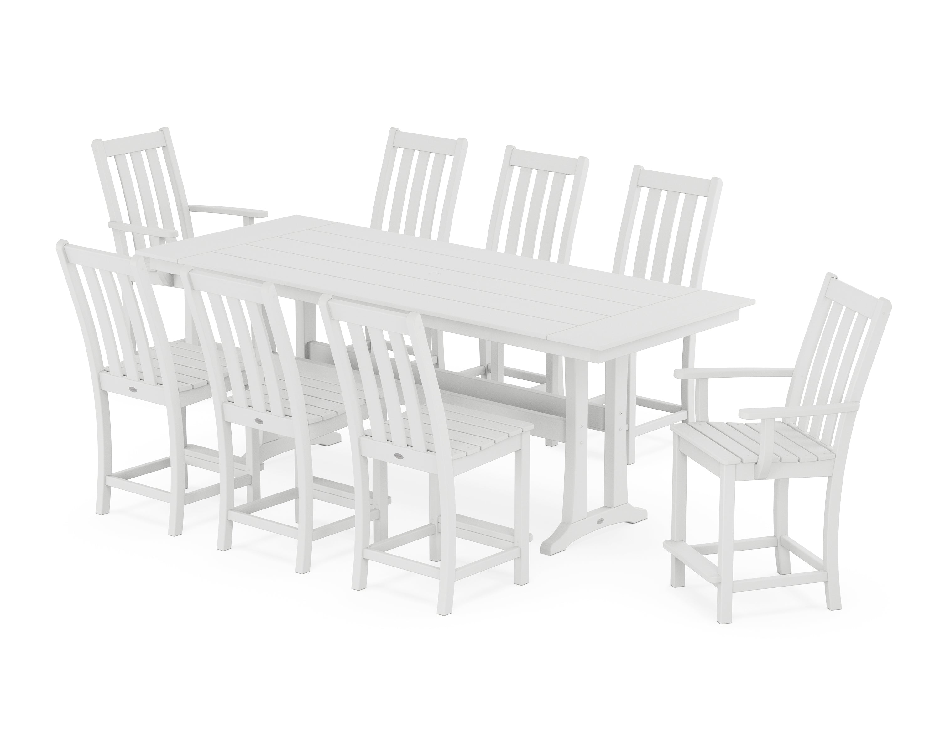 POLYWOOD® Vineyard 9-Piece Farmhouse Counter Set with Trestle Legs in White