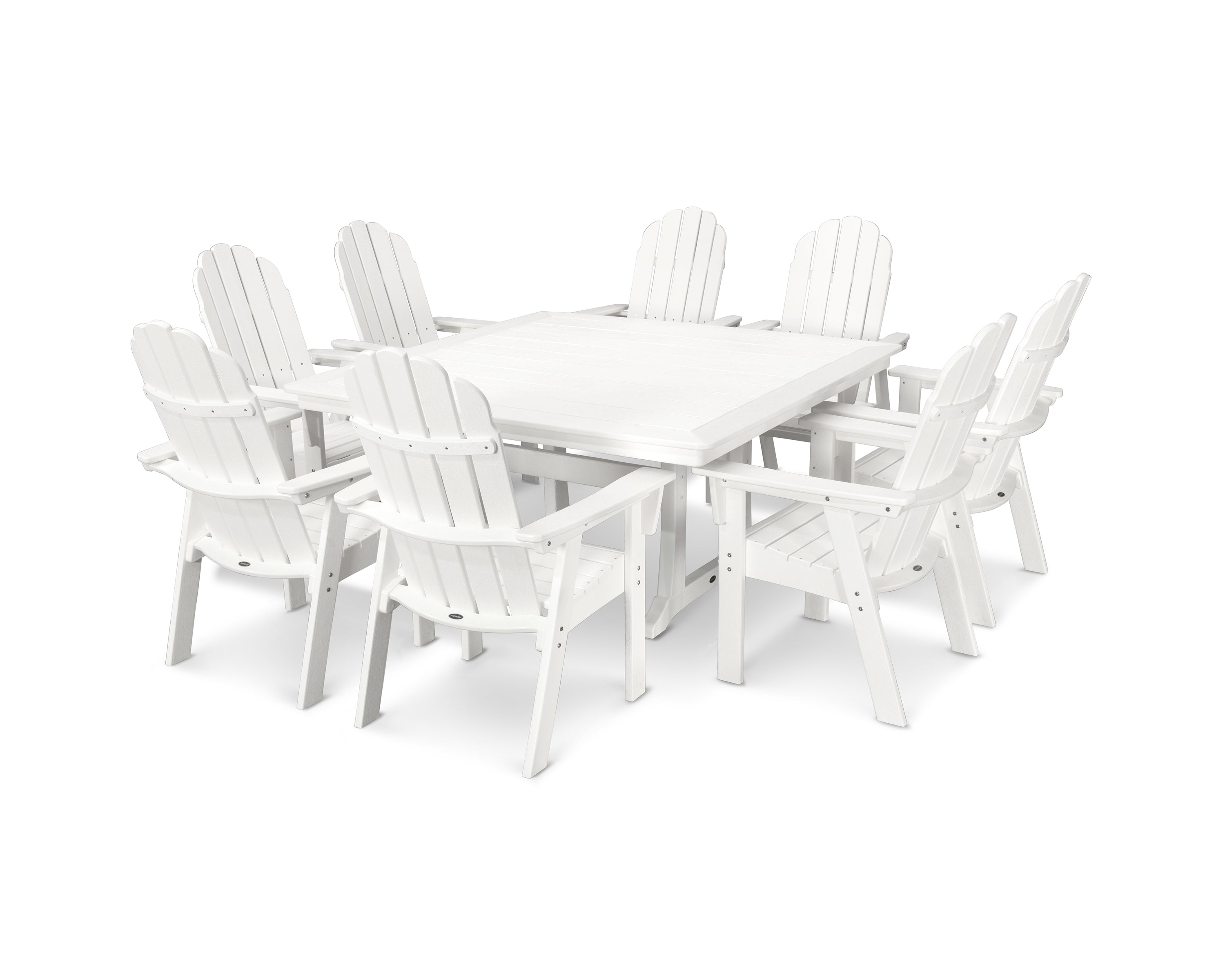 POLYWOOD® Vineyard Curveback Adirondack 9-Piece Nautical Trestle Dining Set in Vintage White