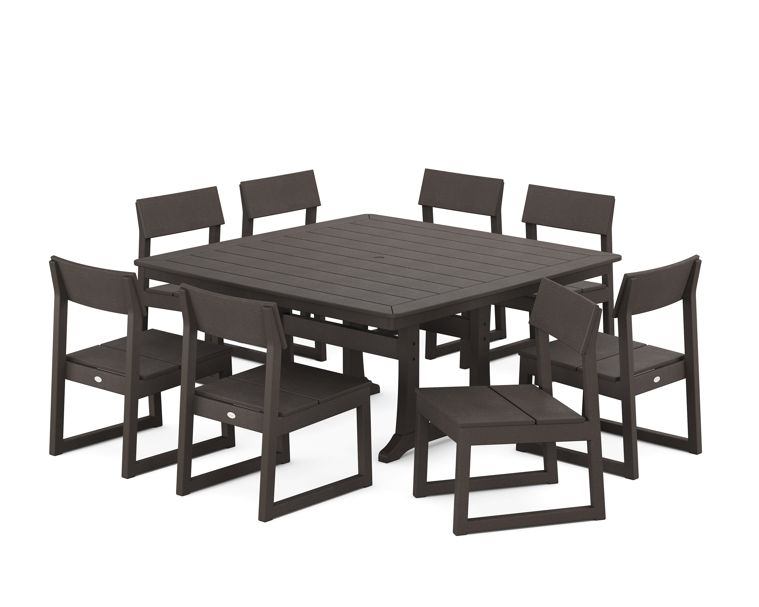 POLYWOOD® EDGE Side Chair 9-Piece Dining Set with Trestle Legs in Vintage Coffee