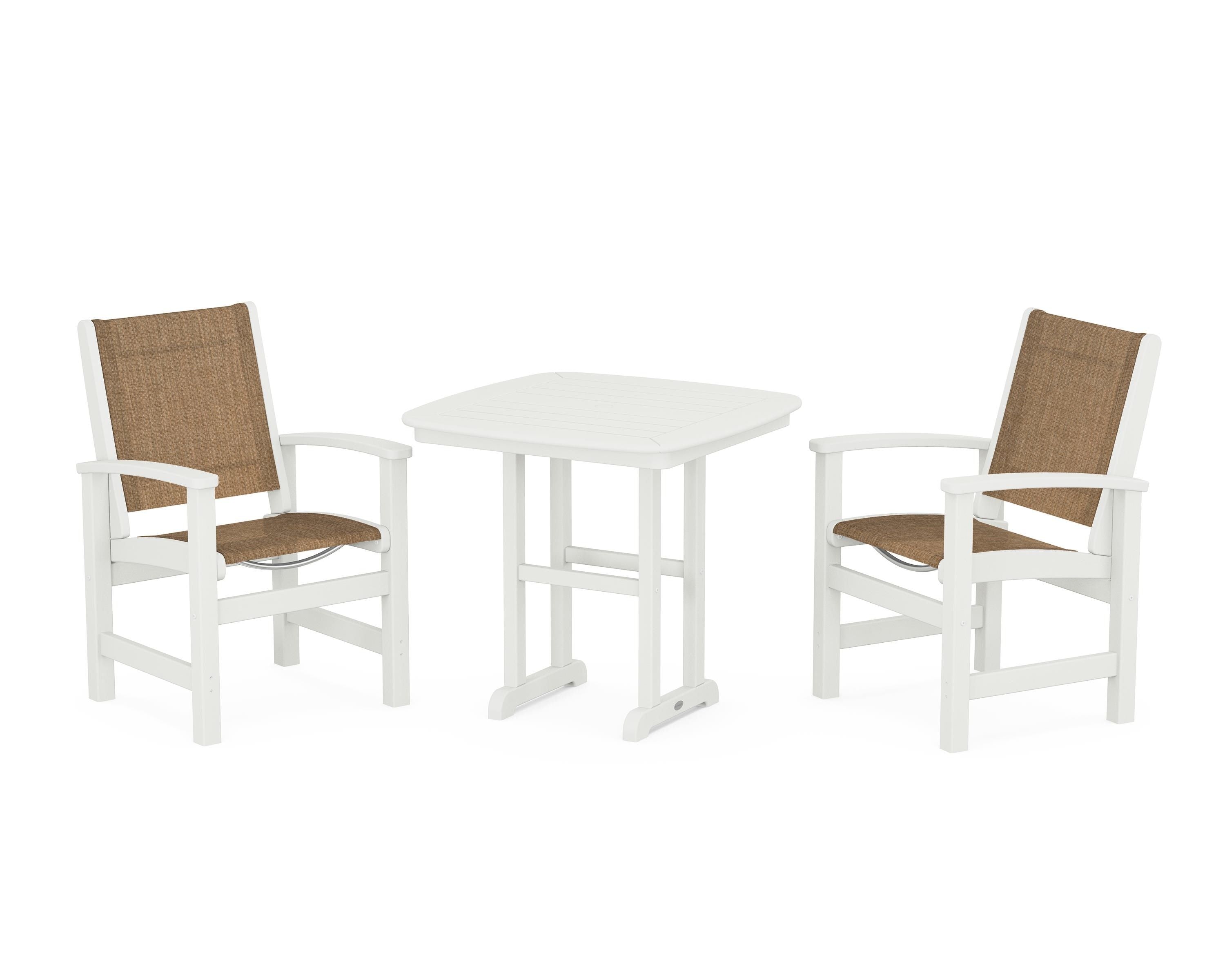 POLYWOOD Coastal 3-Piece Dining Set in Vintage White / Burlap Sling