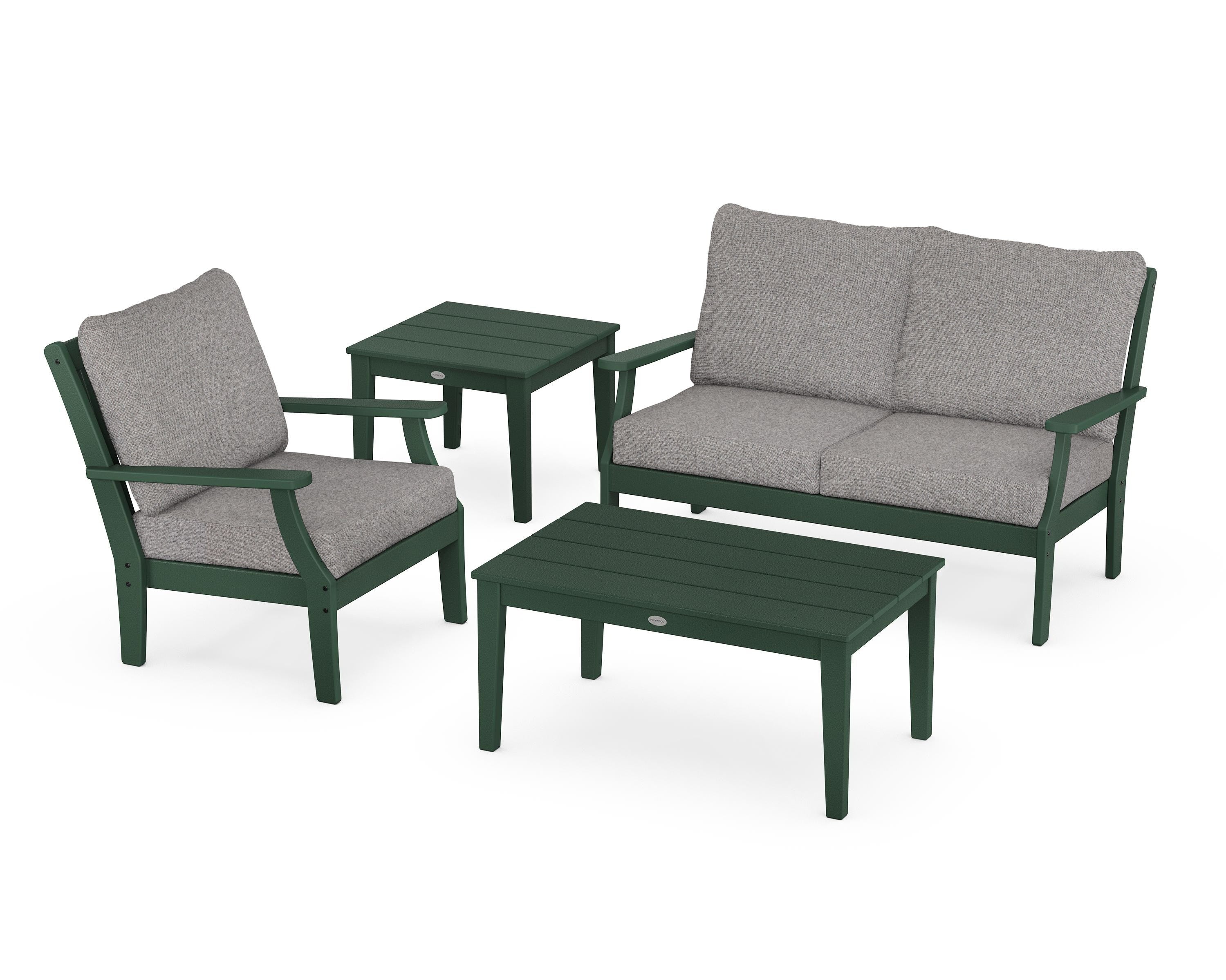 POLYWOOD Braxton 4-Piece Deep Seating Set in Green / Grey Mist