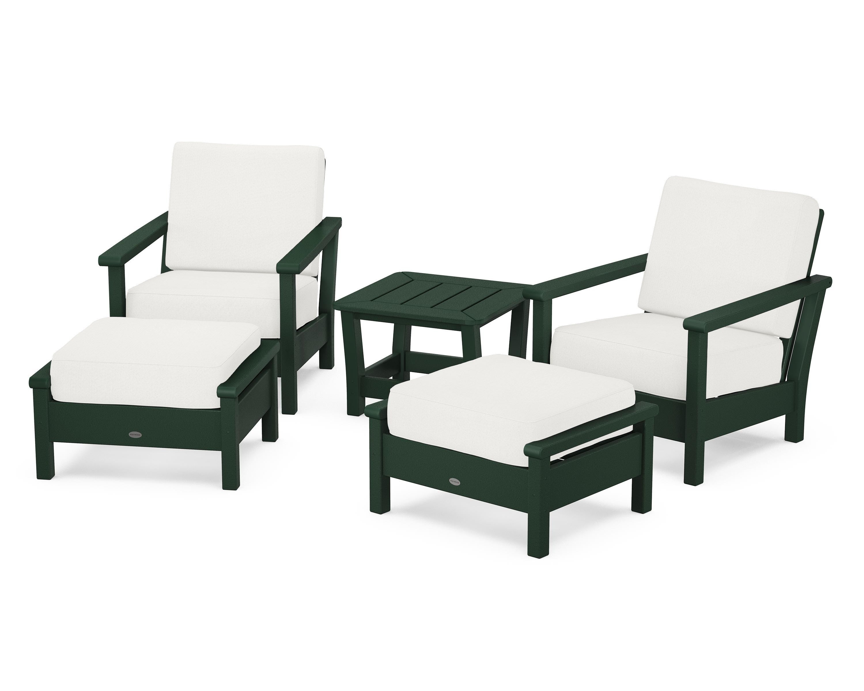 POLYWOOD Harbour 5-Piece Deep Seating Chair Set in Green / Natural Linen