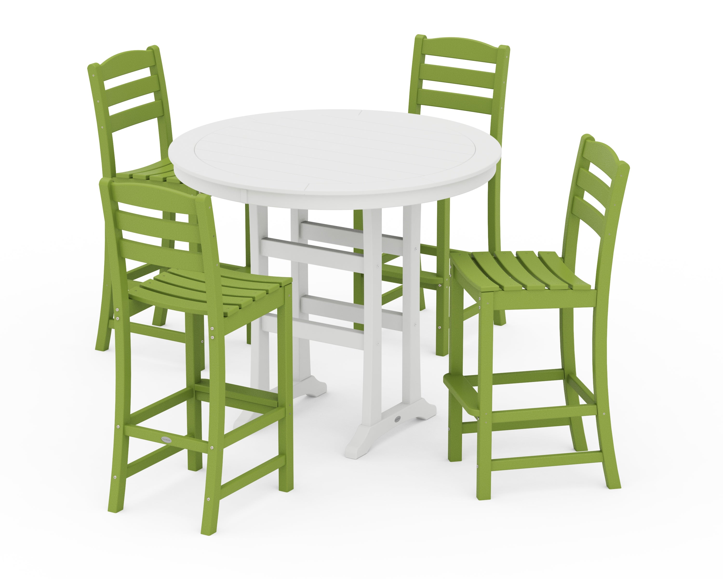 POLYWOOD La Casa Café 5-Piece Side Chair Bar Dining Set in Lime / White