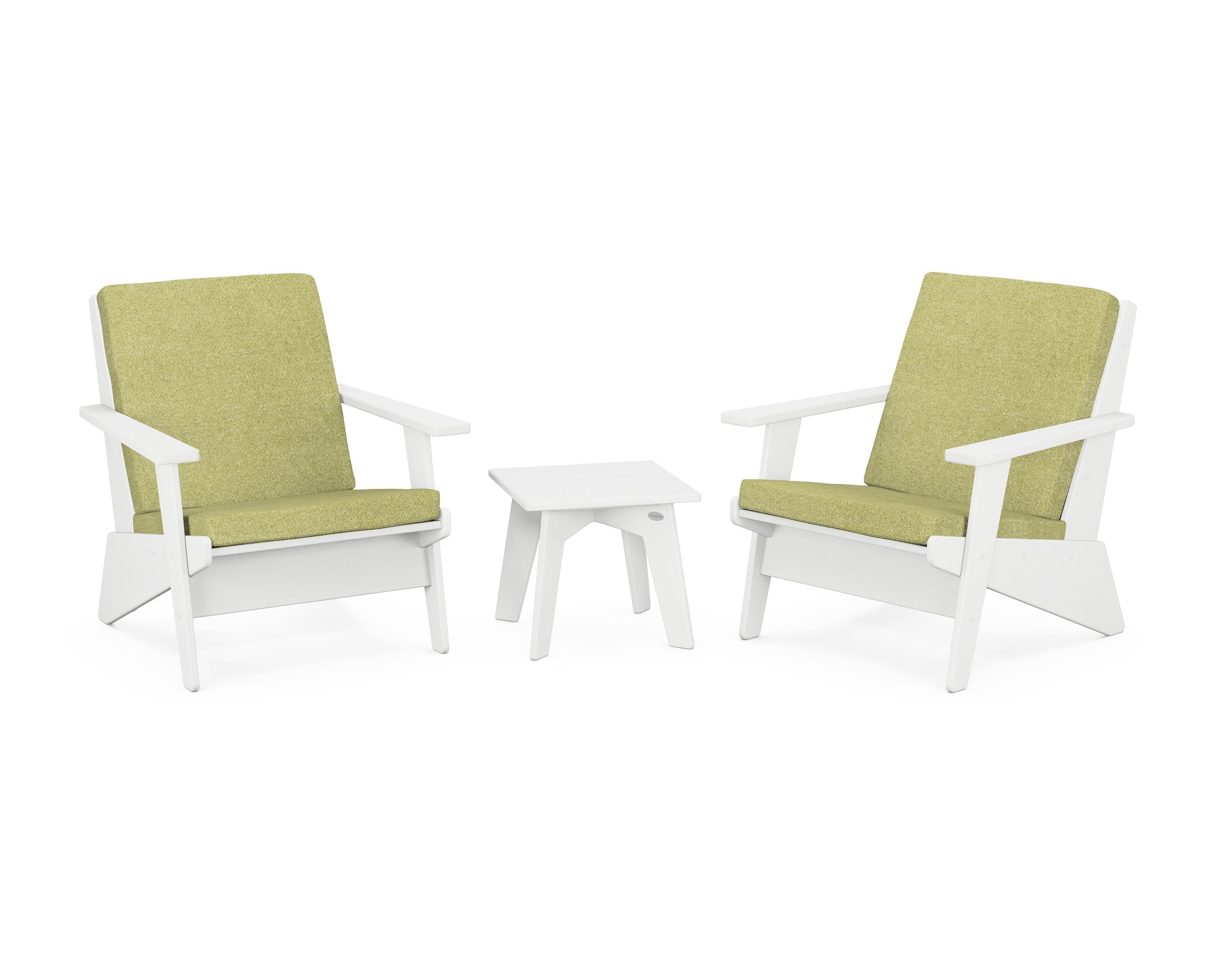 POLYWOOD Riviera Modern Lounge 3-Piece Set in White / Chartreuse Boucle