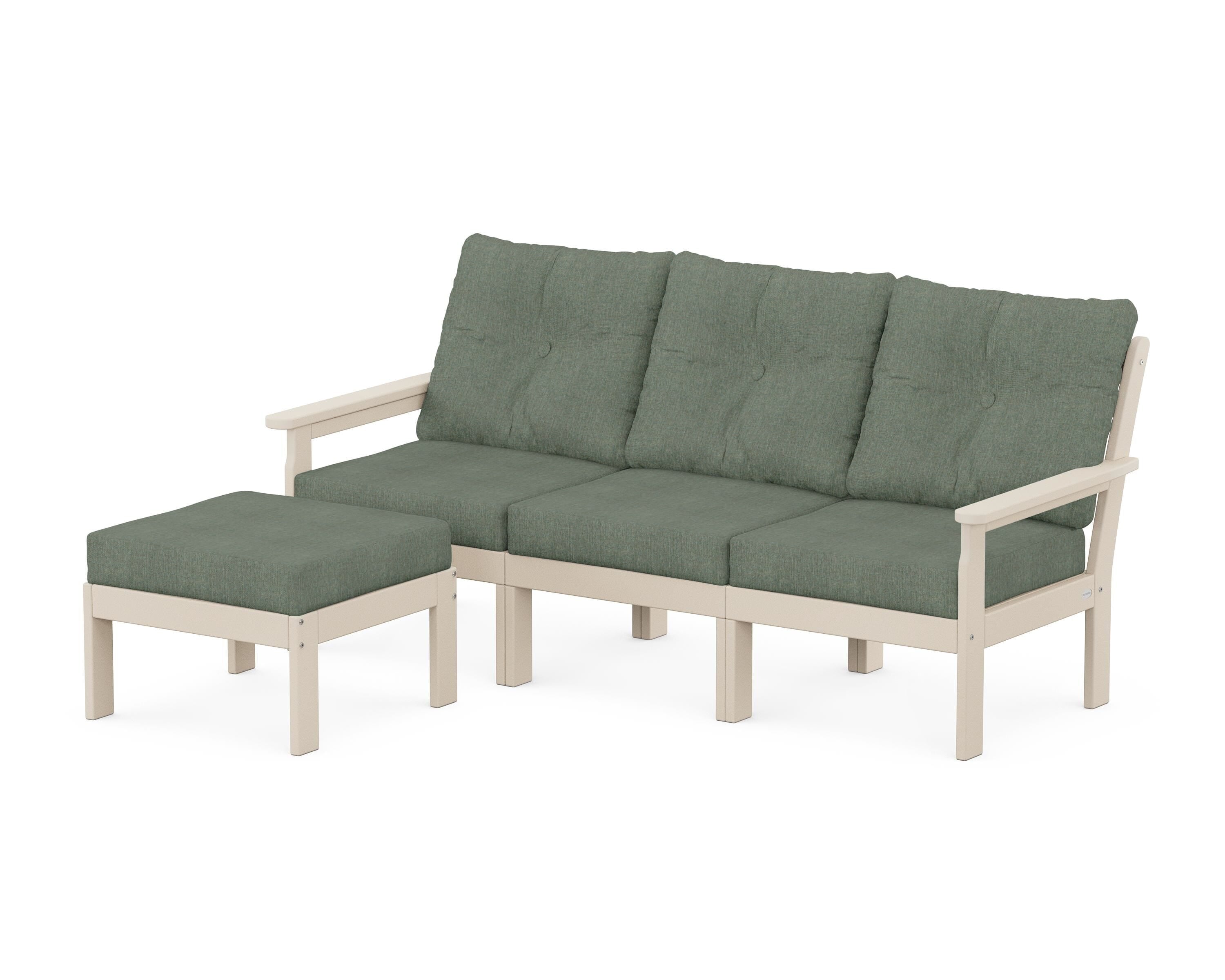 POLYWOOD Vineyard 4-Piece Sectional with Ottoman in Sand / Cast Sage