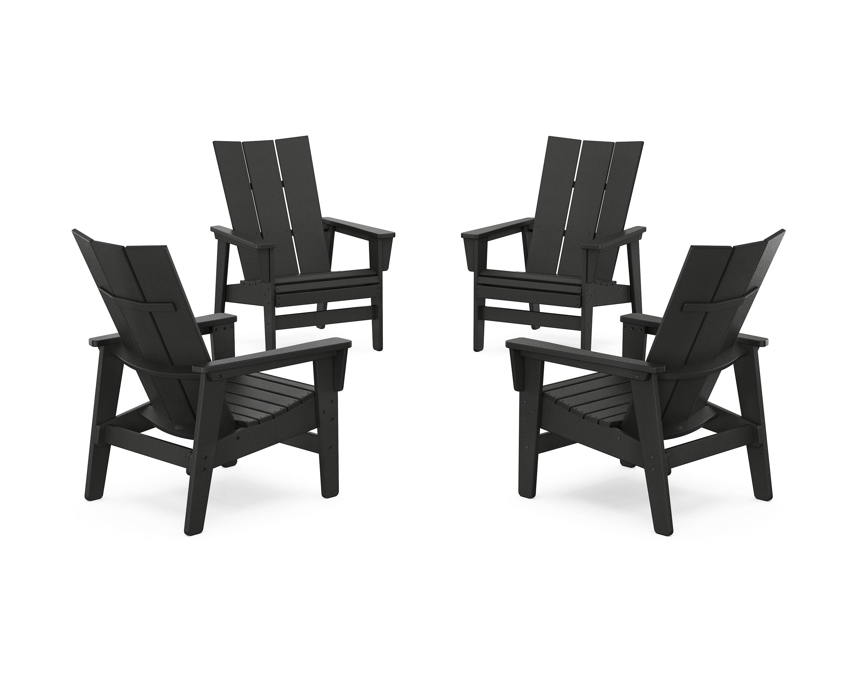 POLYWOOD® 4-Piece Modern Grand Upright Adirondack Chair Conversation Set in Black