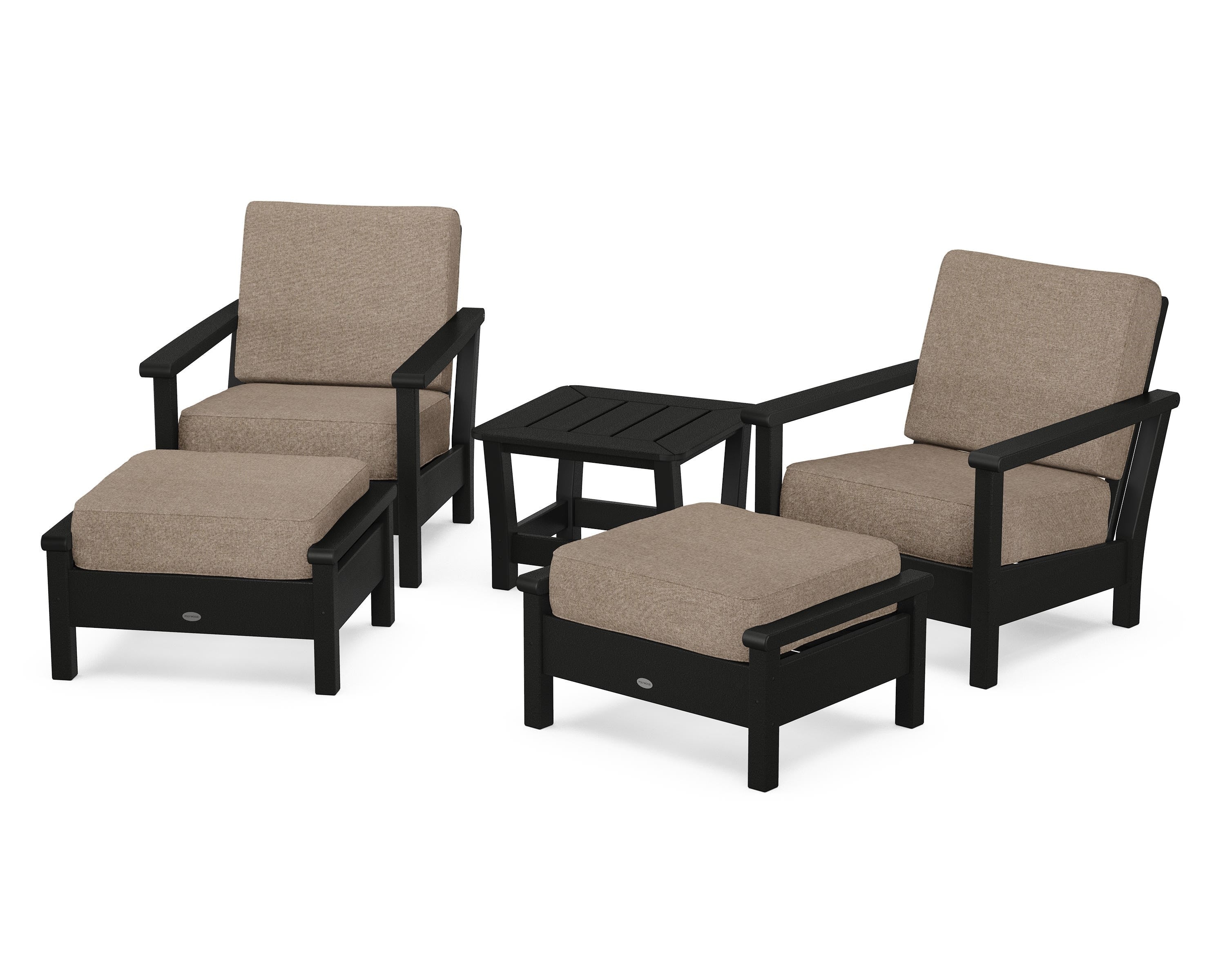 POLYWOOD Harbour 5-Piece Deep Seating Chair Set in Black / Spiced Burlap