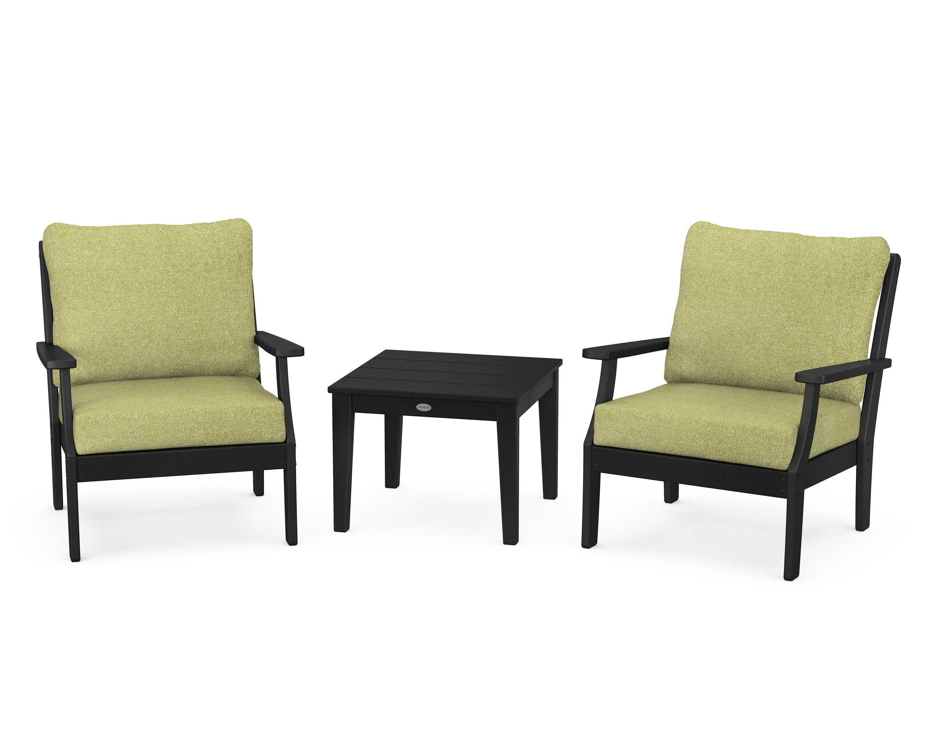 POLYWOOD Braxton 3-Piece Deep Seating Set in Black / Chartreuse Boucle