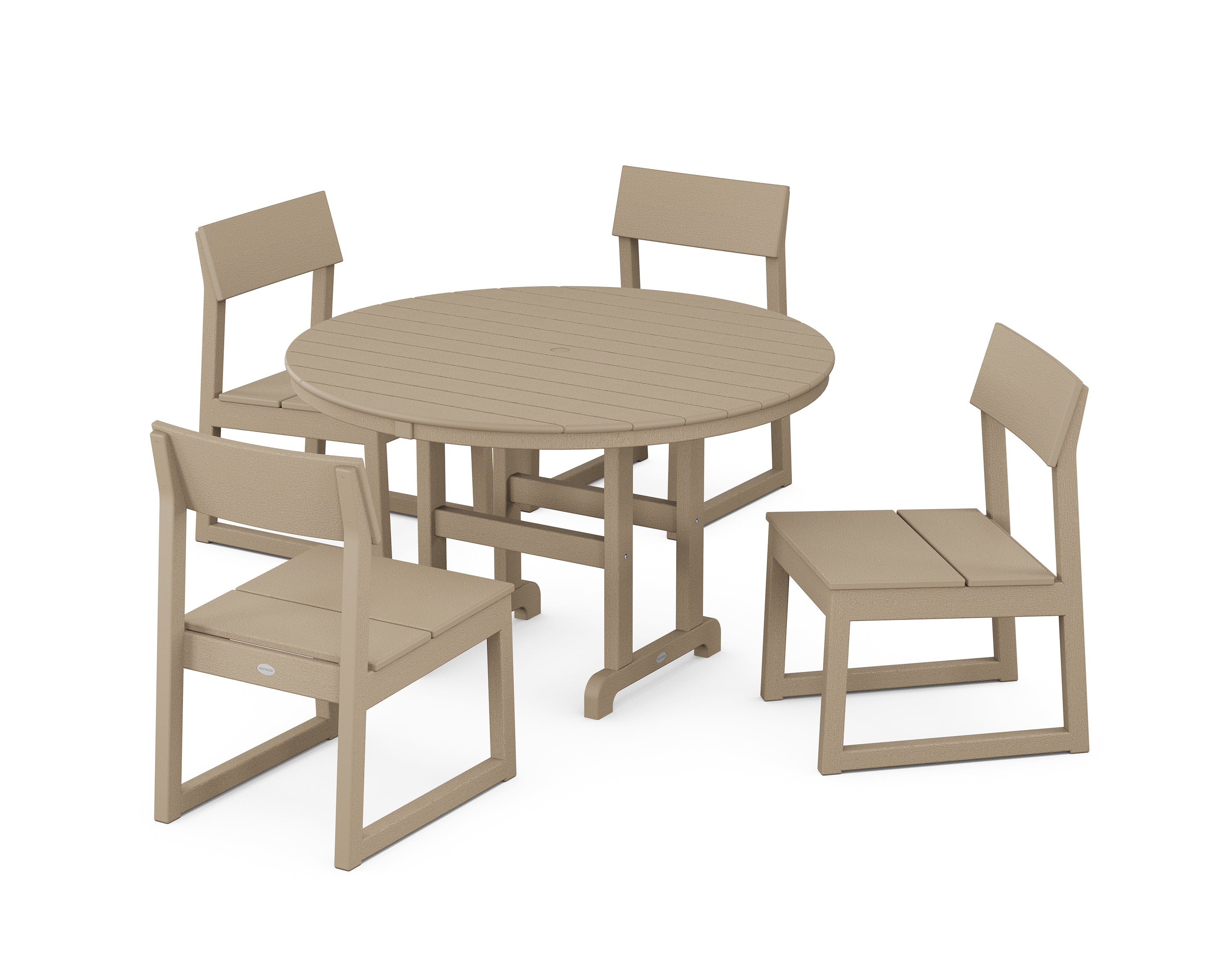 POLYWOOD® EDGE Side Chair 5-Piece Round Farmhouse Dining Set in Vintage Sahara