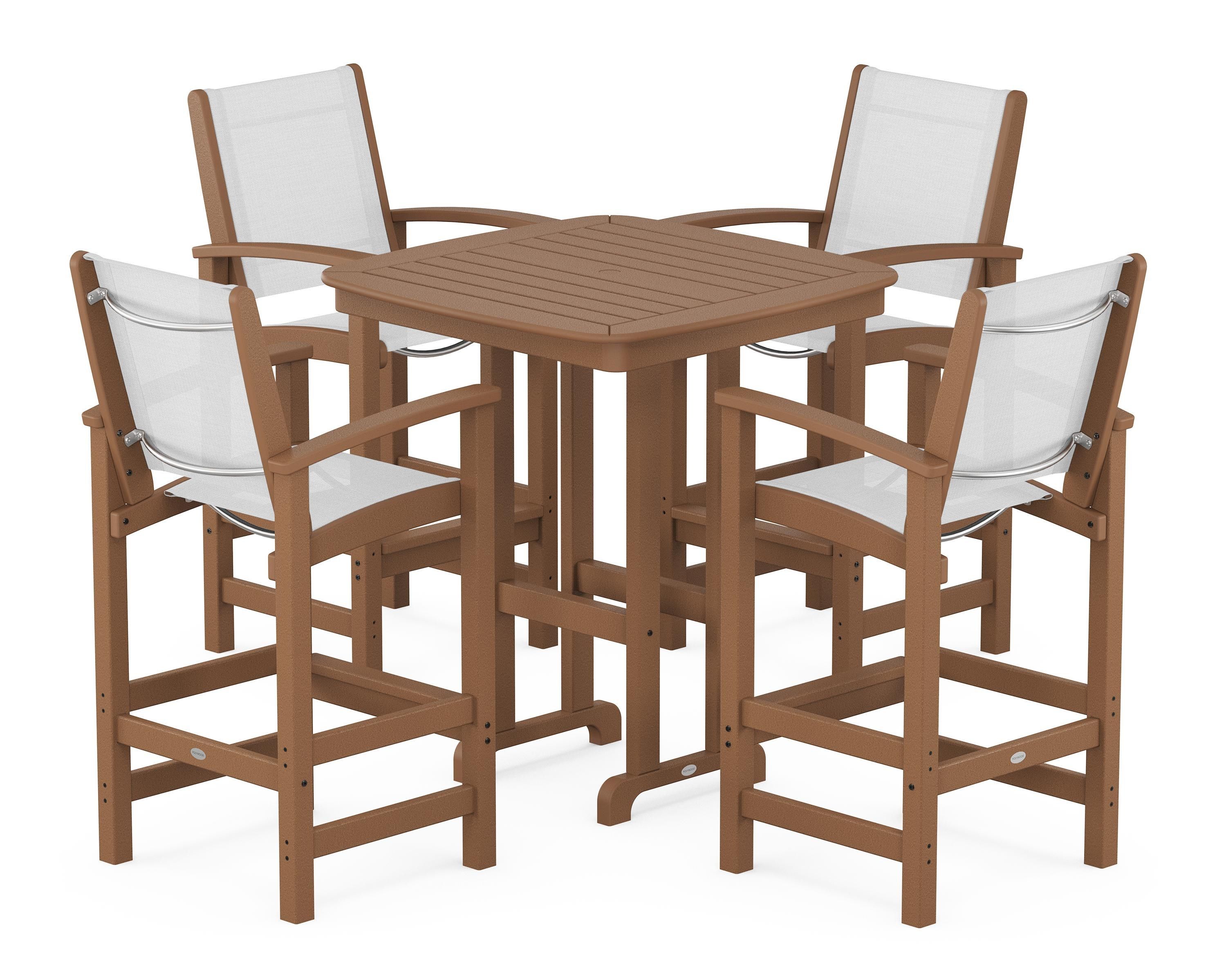 POLYWOOD Coastal 5-Piece Bar Set in Teak / White Sling