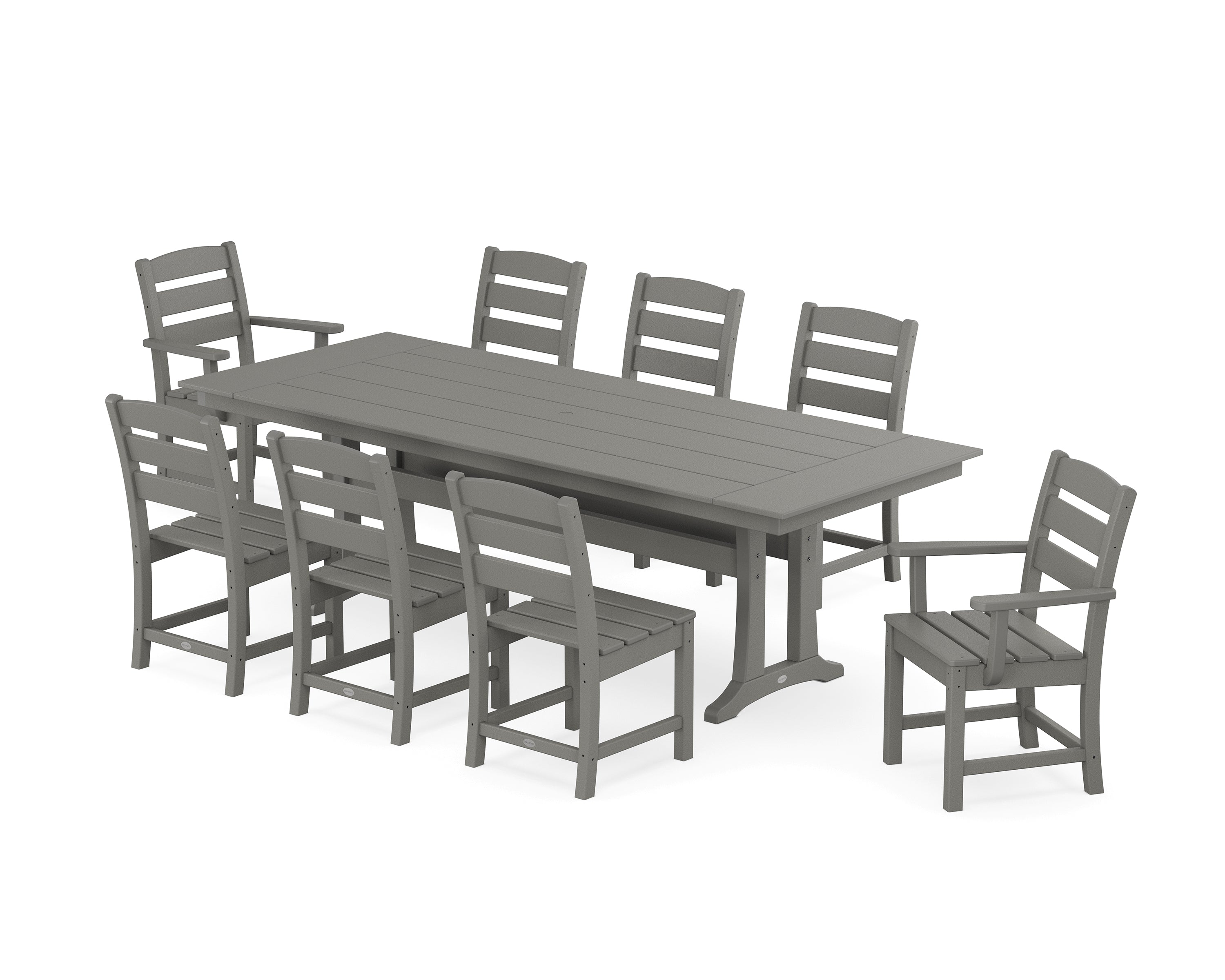 POLYWOOD® Lakeside 9-Piece Farmhouse Dining Set with Trestle Legs in Slate Grey