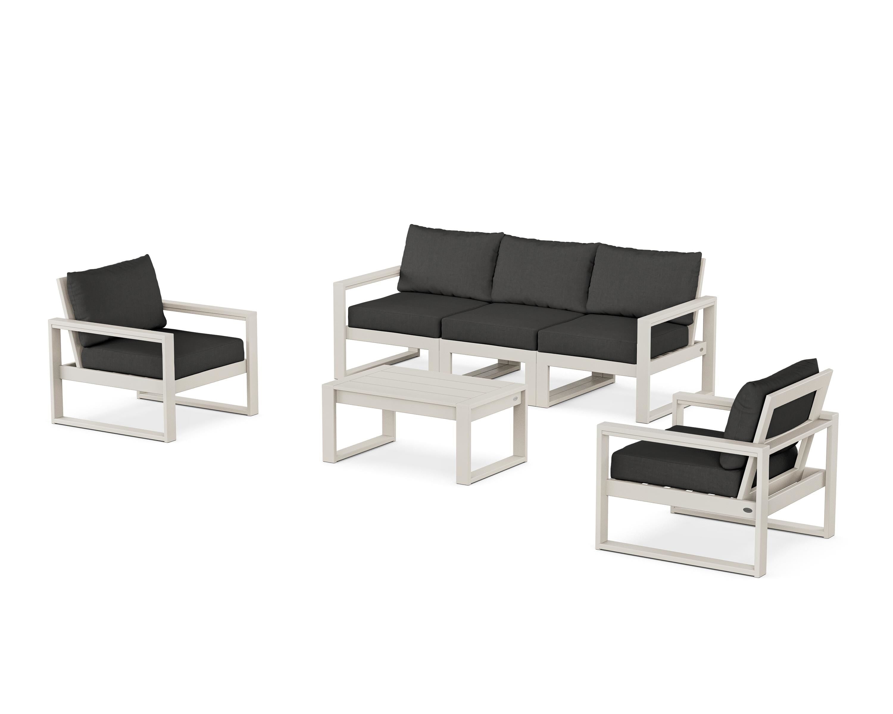 POLYWOOD EDGE Sectional 4-Piece Deep Seating Set with Sofa in Sand / Spectrum Carbon
