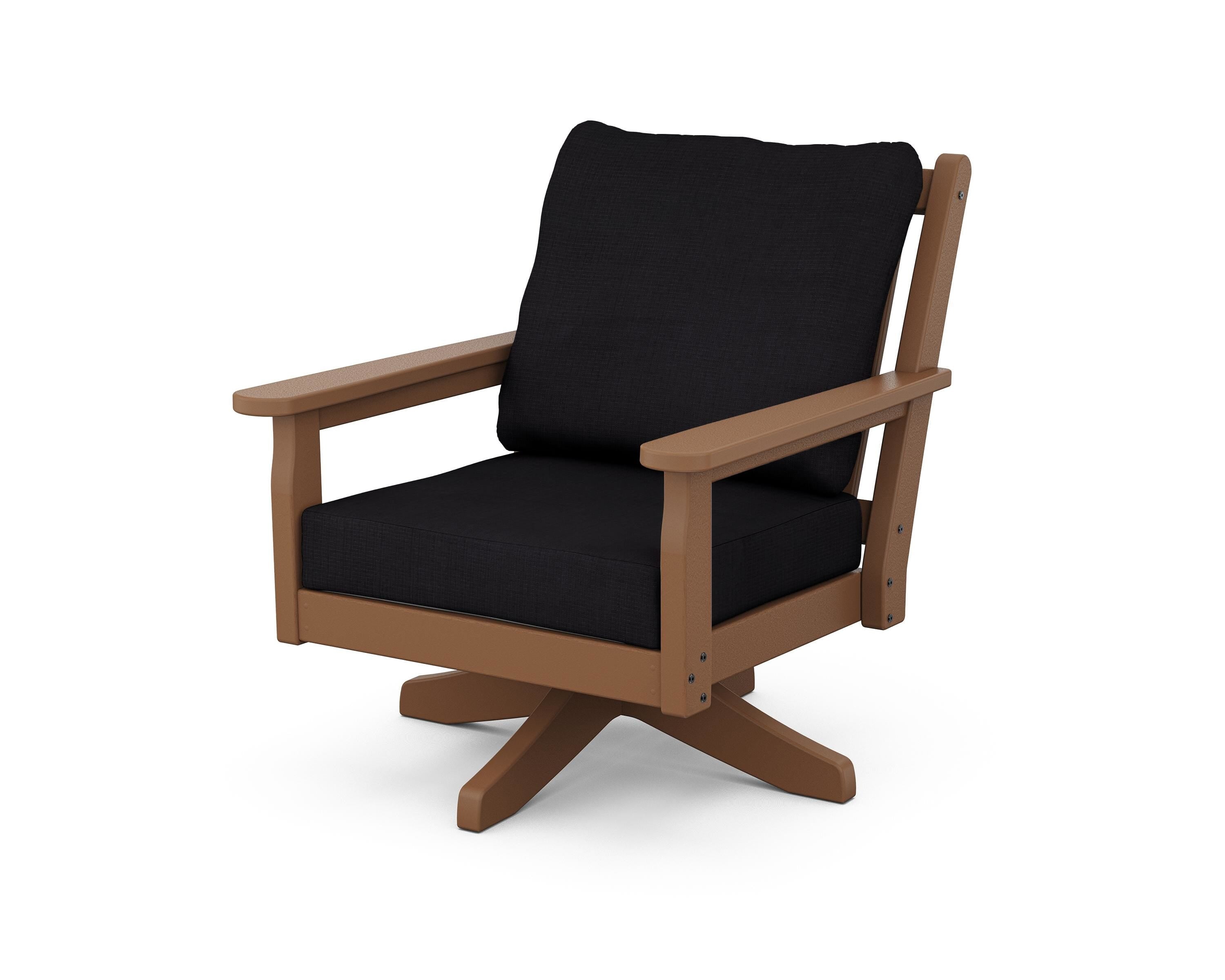 POLYWOOD Chippendale Deep Seating Swivel Chair in Teak / Midnight Linen