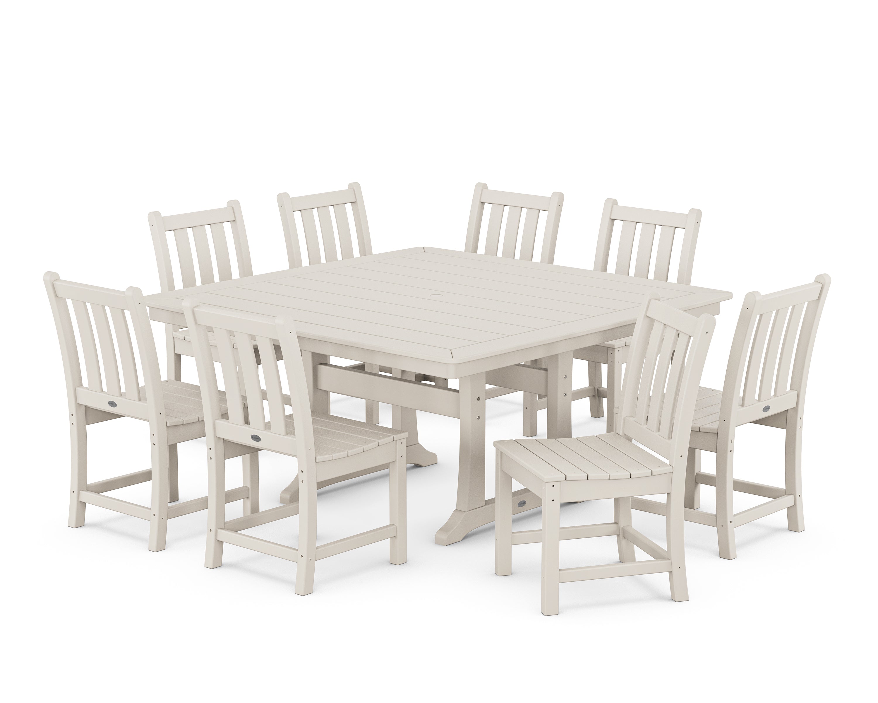 POLYWOOD® Traditional Garden 9-Piece Nautical Trestle Dining Set in Sand