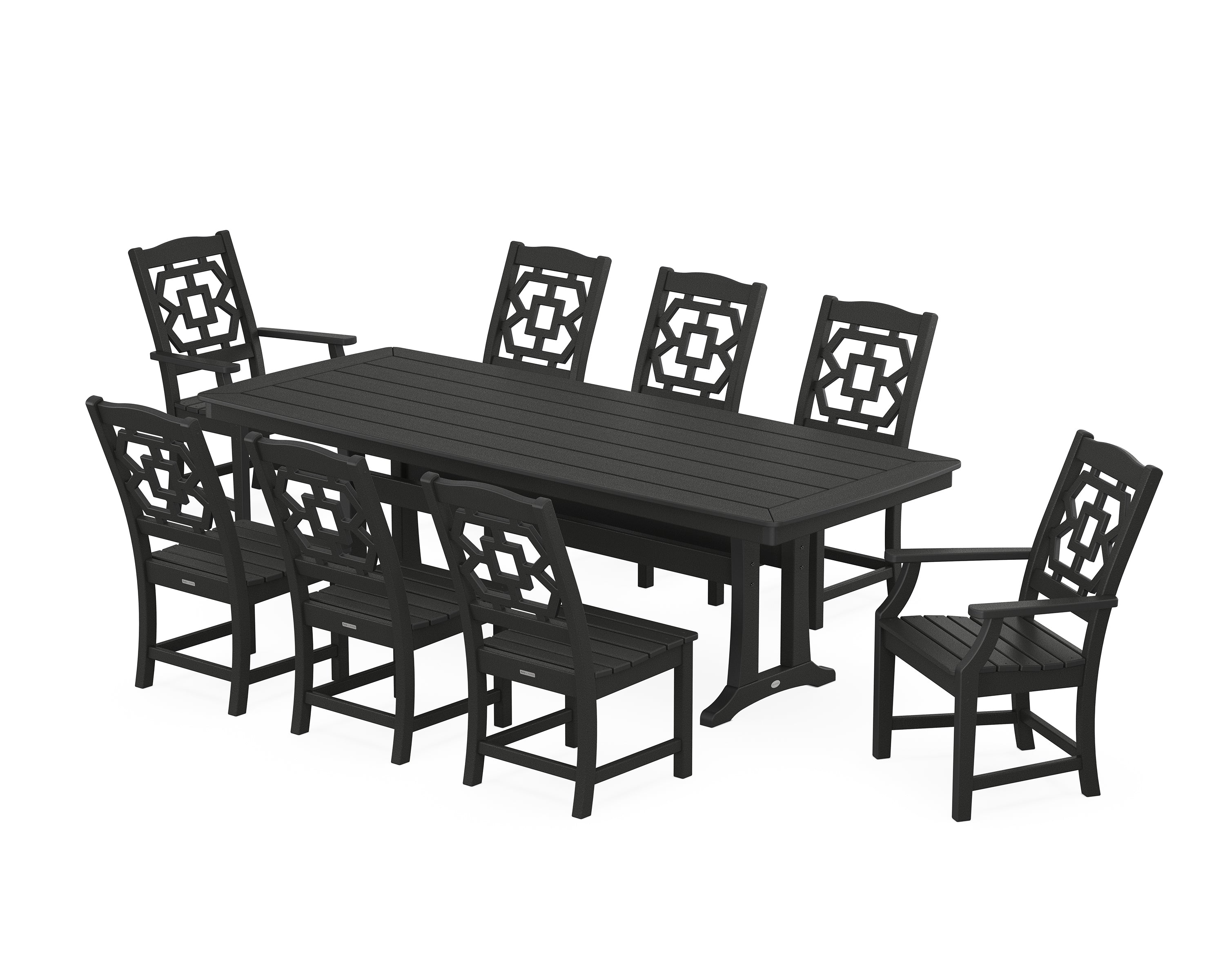 Martha Stewart by POLYWOOD® Chinoiserie 9-Piece Dining Set with Trestle Legs in Black