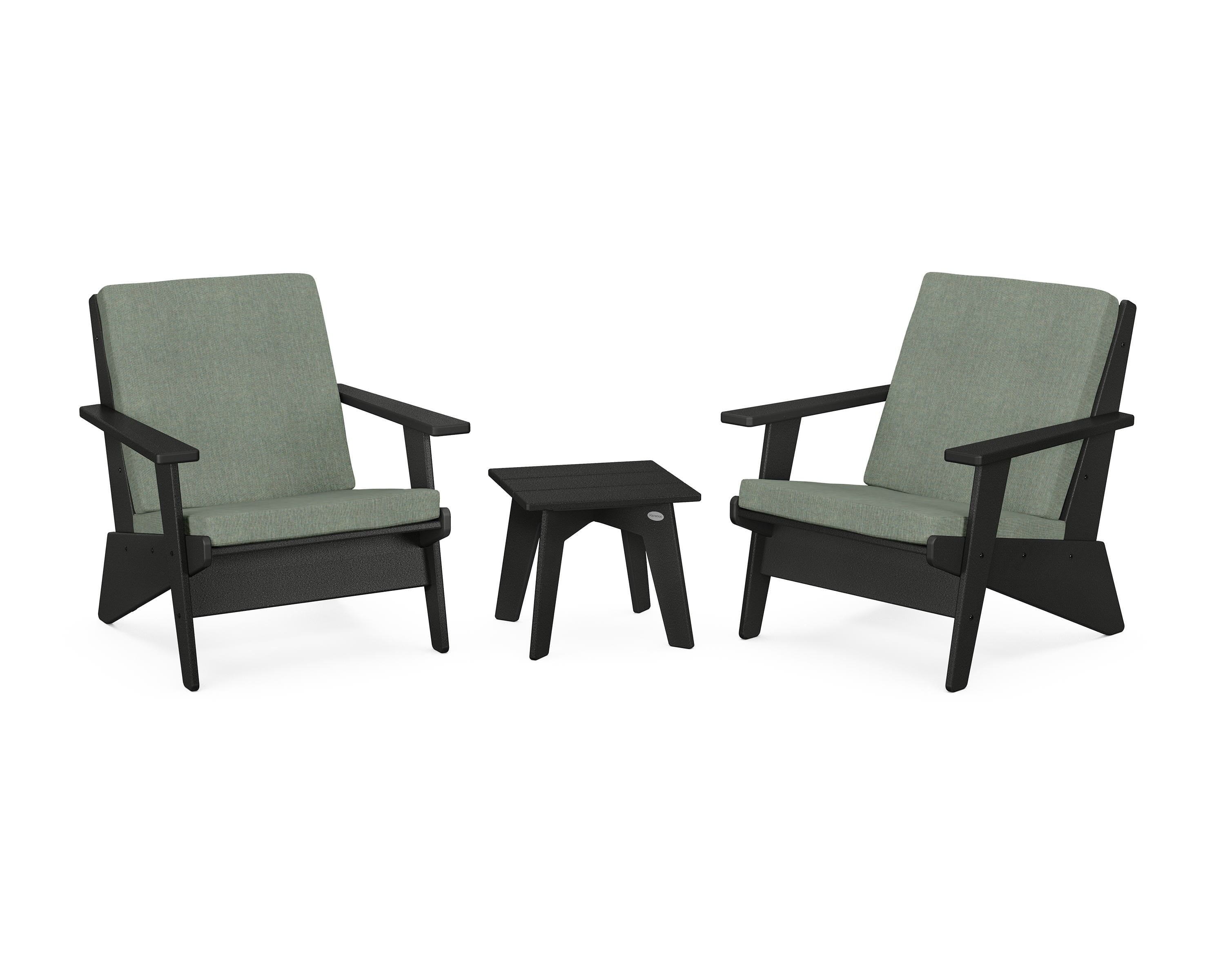 POLYWOOD Riviera Modern Lounge 3-Piece Set in Black / Cast Sage