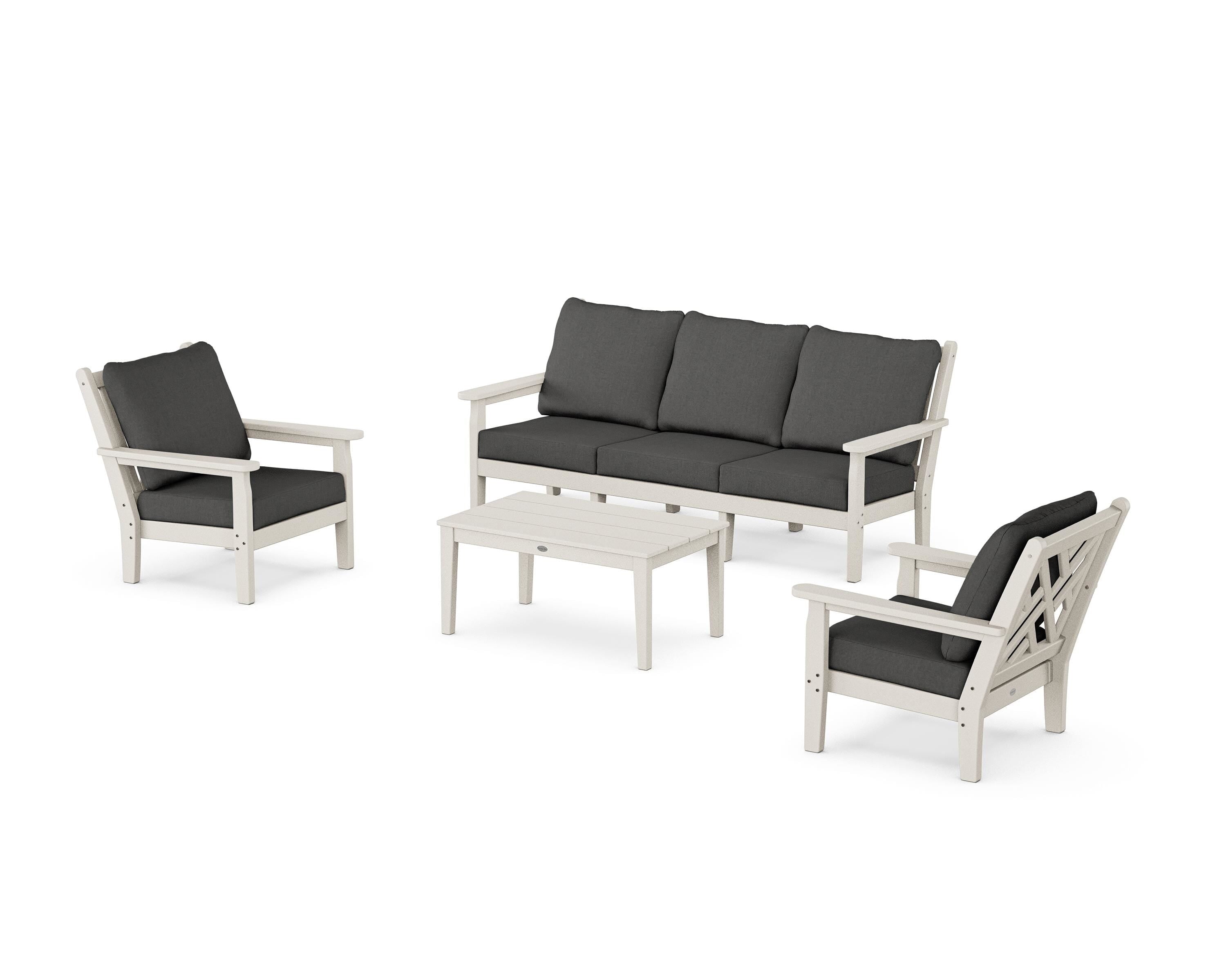 POLYWOOD Chippendale 4-Piece Deep Seating Set with Sofa in Sand / Spectrum Carbon