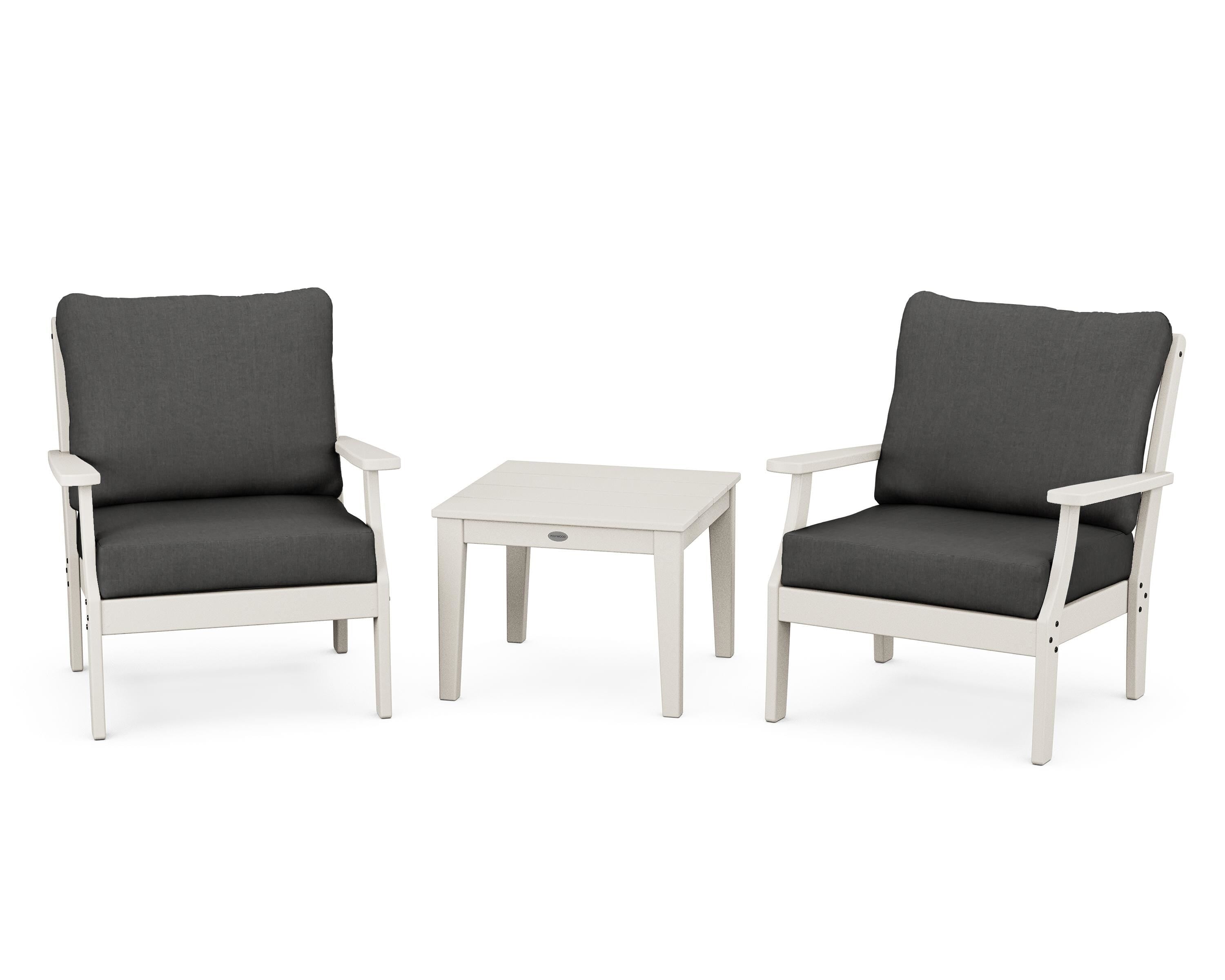 POLYWOOD Braxton 3-Piece Deep Seating Set in Sand / Spectrum Carbon