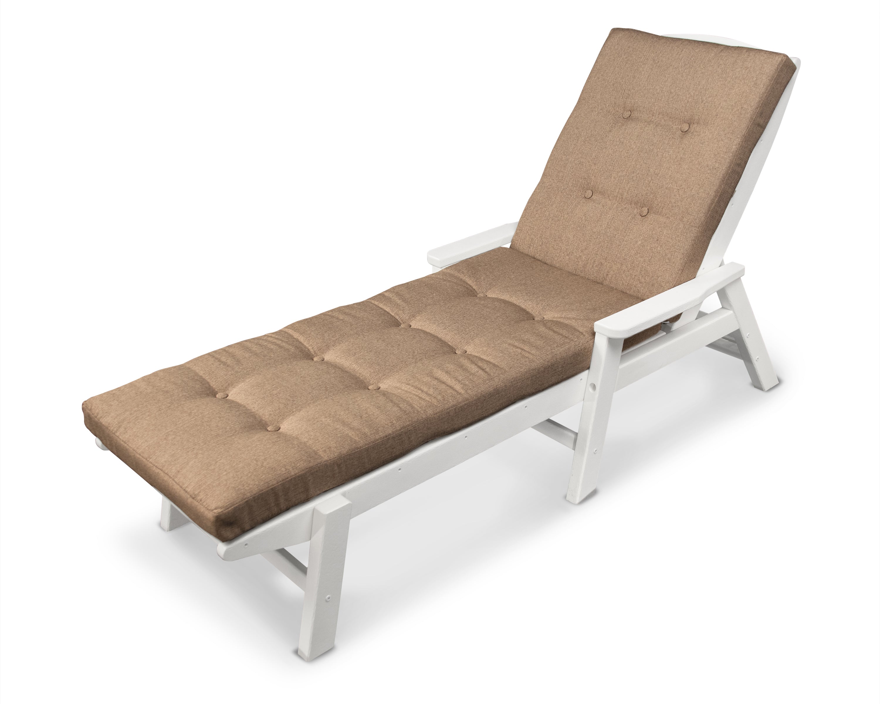 POLYWOOD® Nautical Chaise with Arms and Ateeva™ Luxe Cushion in White / Sesame