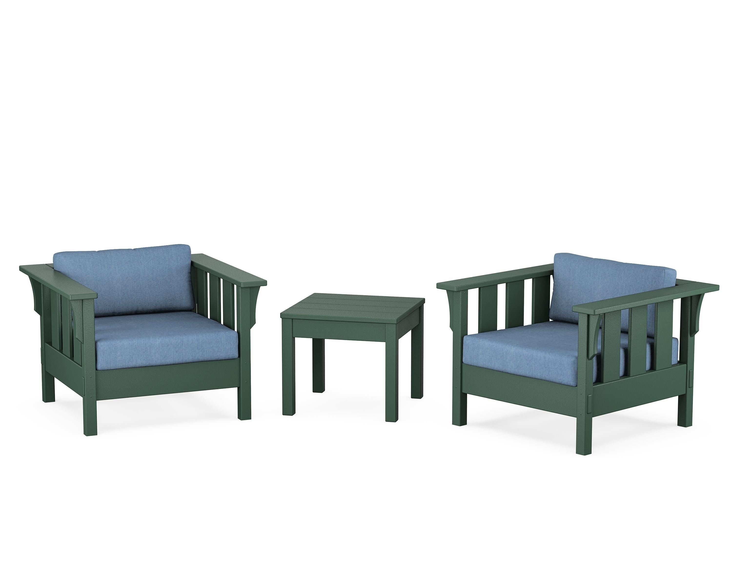 Martha Stewart by POLYWOOD Acadia 3-Piece Deep Seating Set in Green / Sky Blue