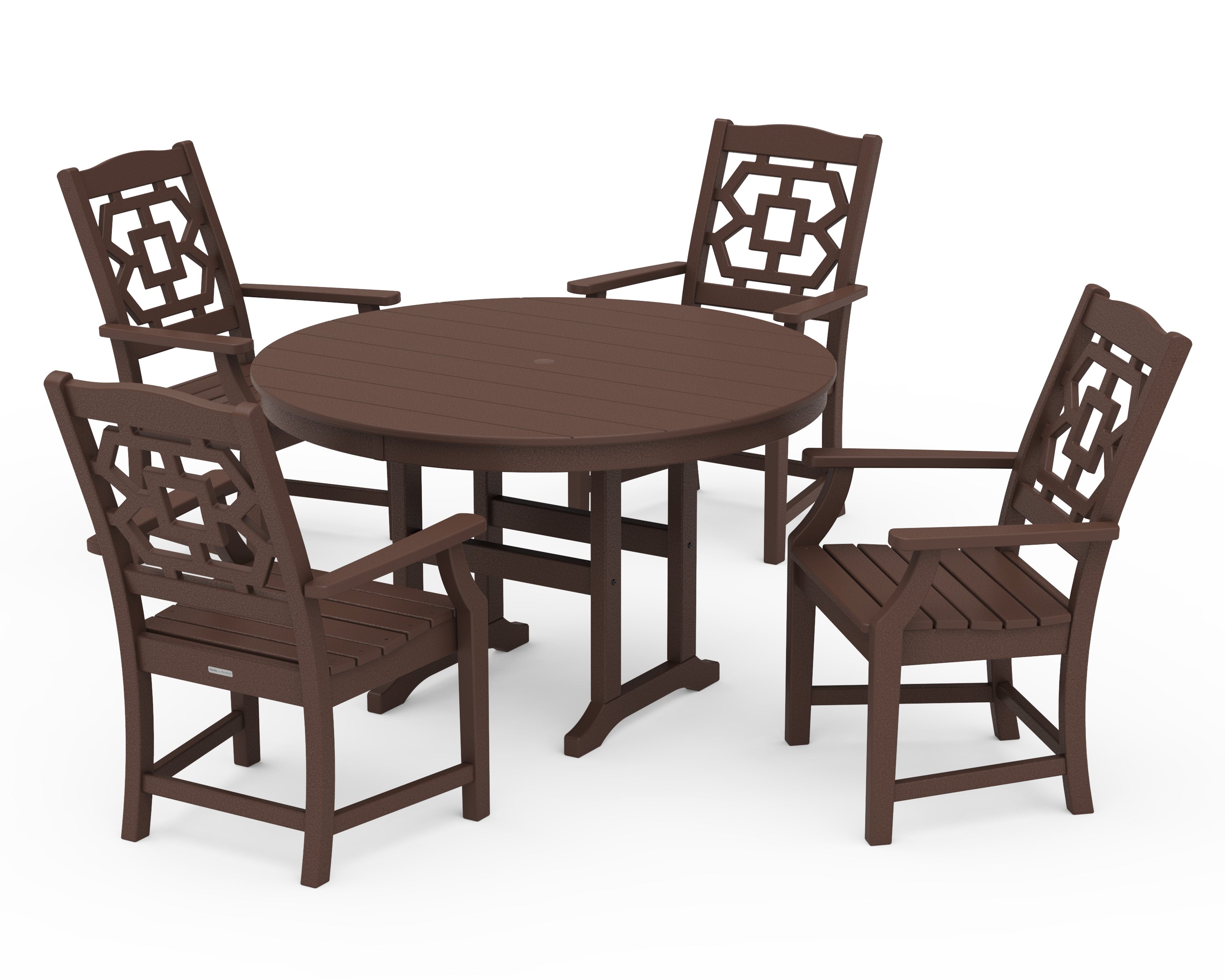 Martha Stewart by POLYWOOD Chinoiserie 5-Piece Round Farmhouse Dining Set in Mahogany
