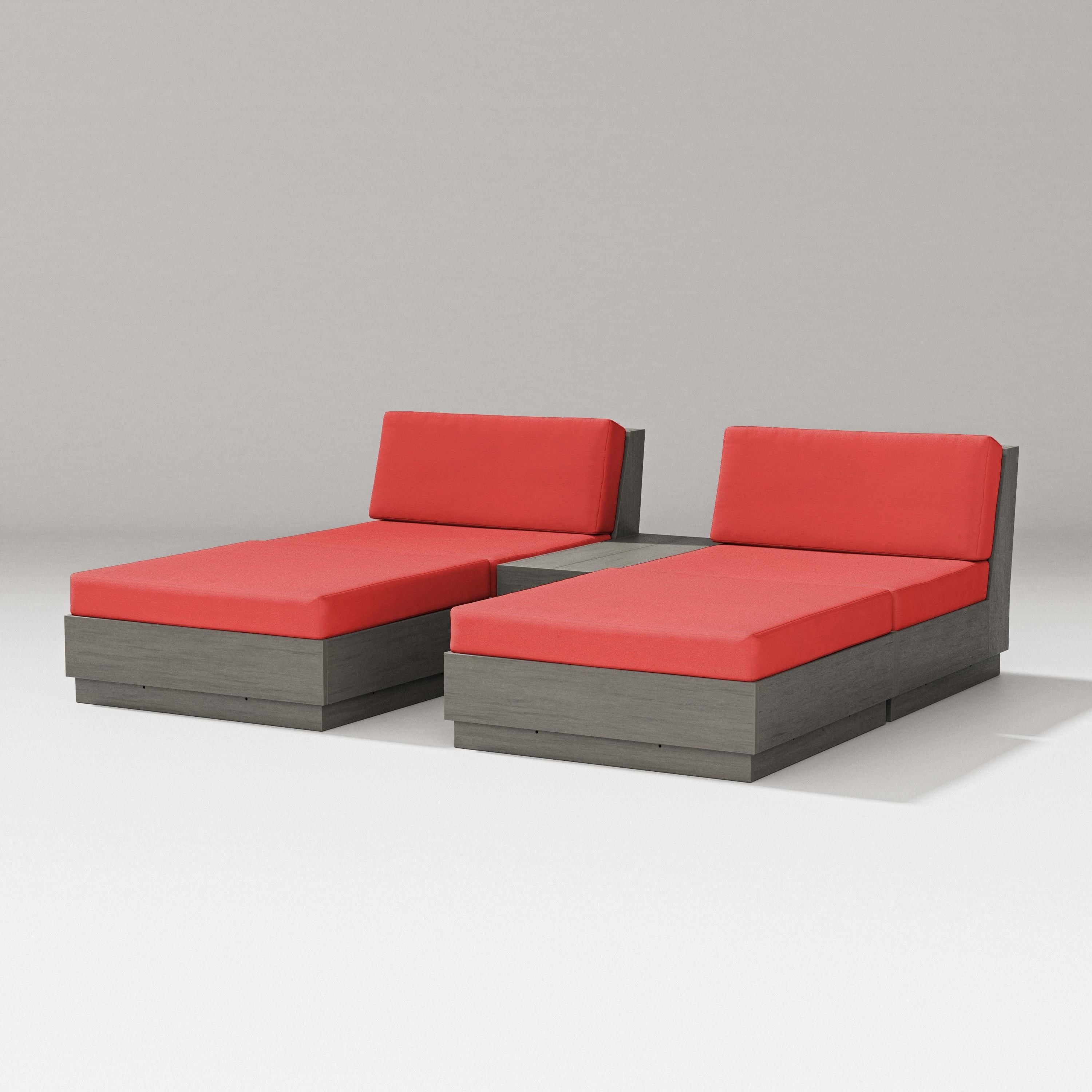 PW Designer Series Elevate Double Chaise Set in Driftwood / Crimson Linen