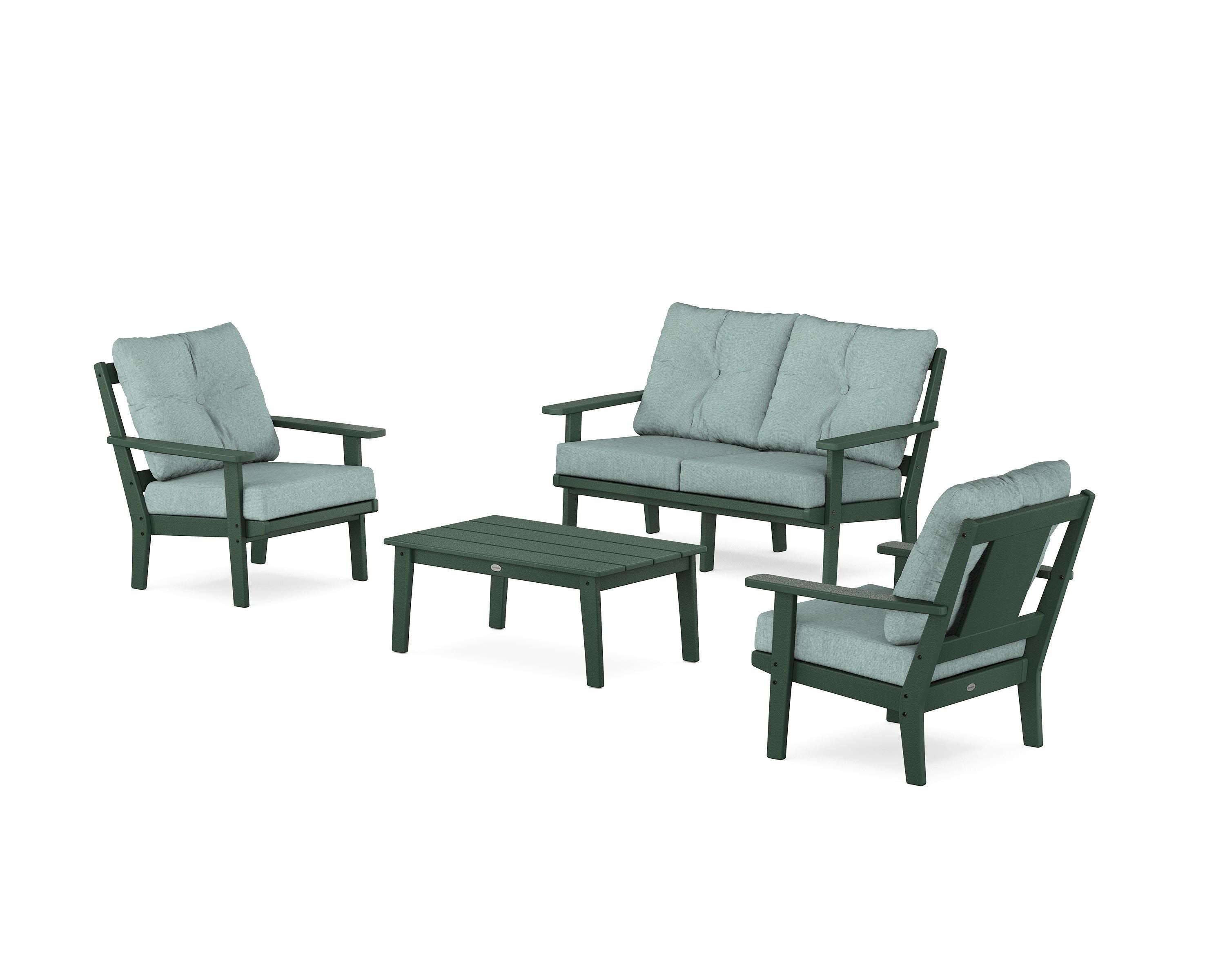 POLYWOOD Prairie 4-Piece Deep Seating Set with Loveseat in Green / Glacier Spa