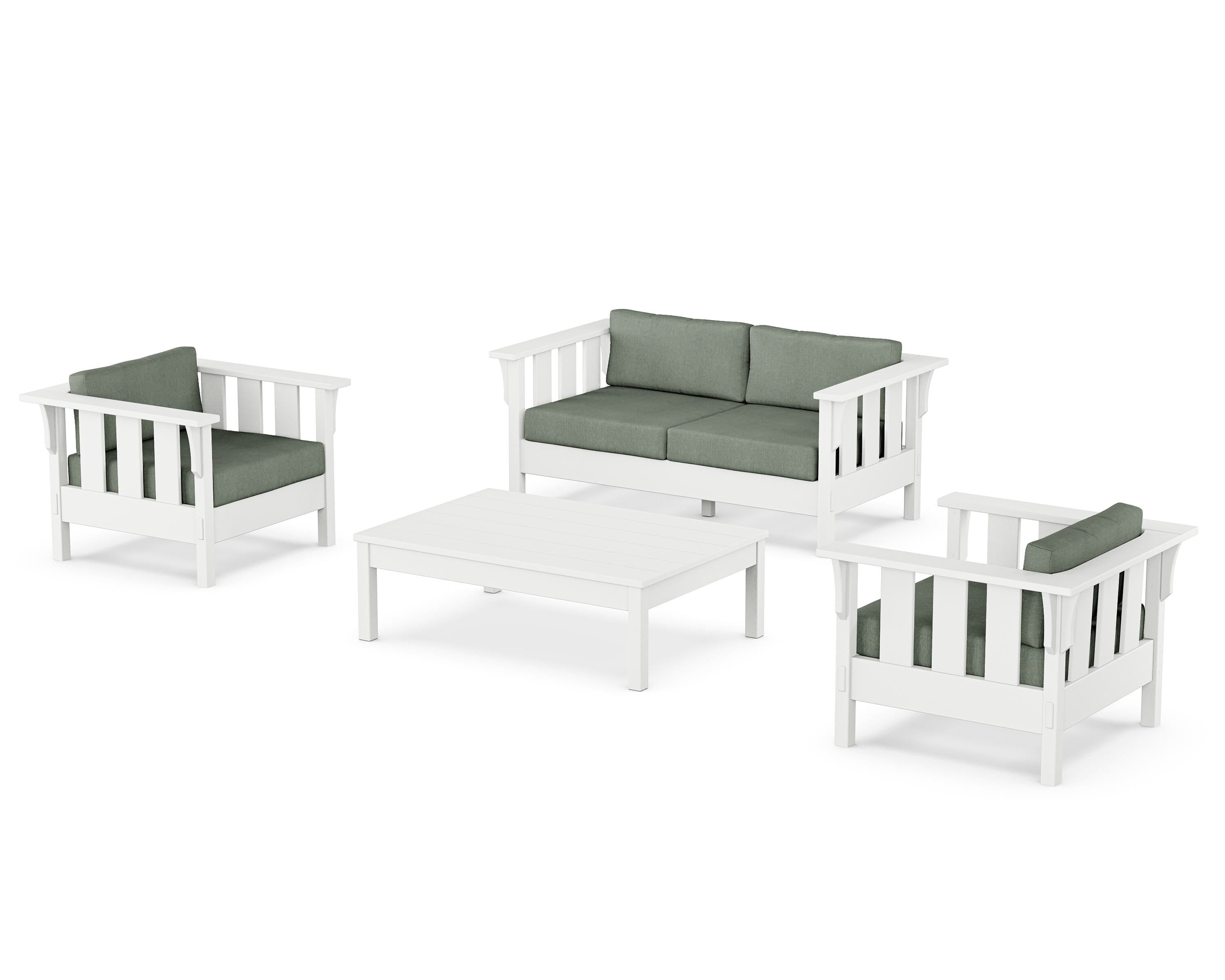 Martha Stewart by POLYWOOD Acadia 4-Piece Deep Seating Set with Loveseat in White / Cast Sage