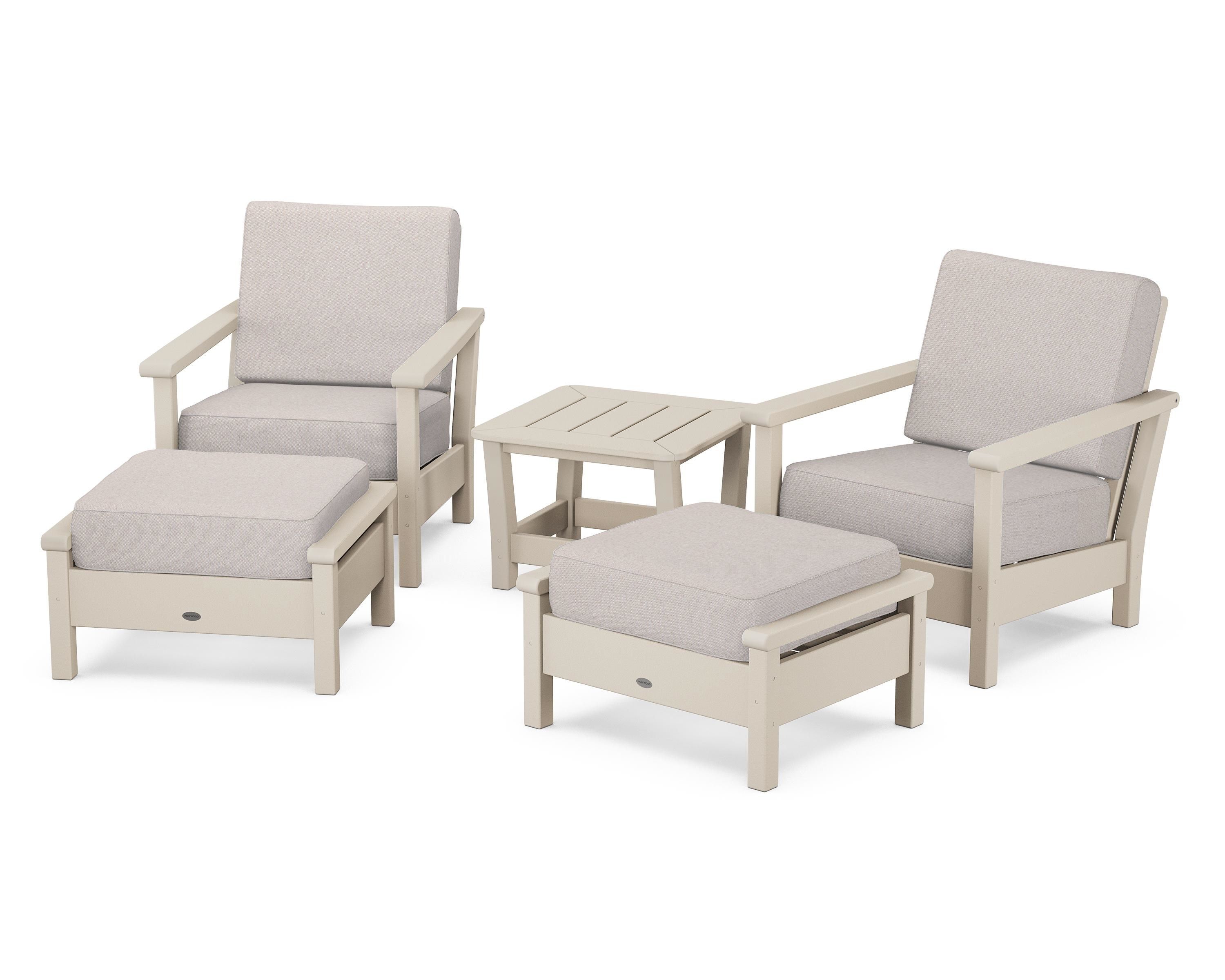 POLYWOOD Harbour 5-Piece Deep Seating Chair Set in Sand / Dune Burlap