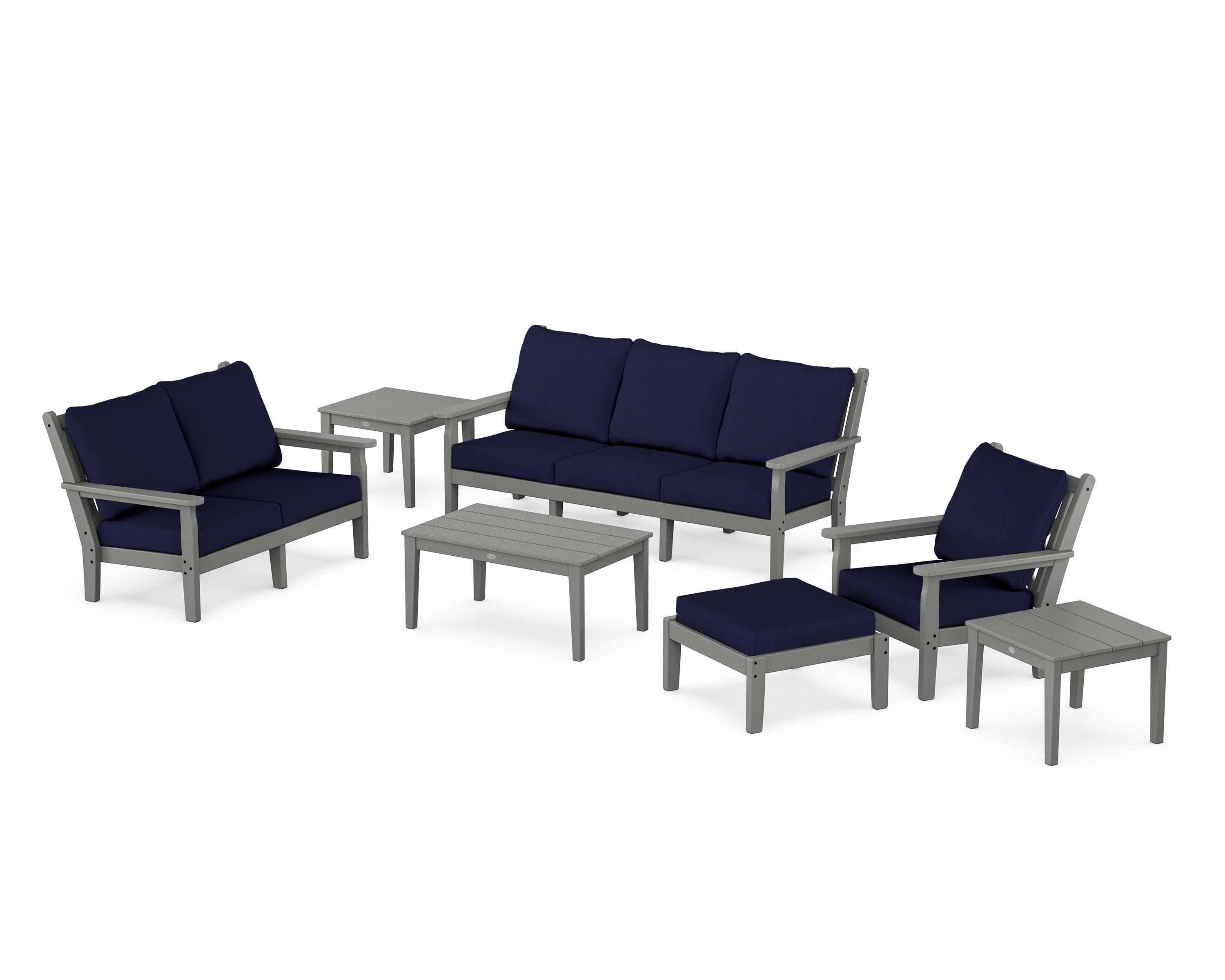 POLYWOOD Chippendale 7-Piece Deep Seating Set in Slate Grey / Navy