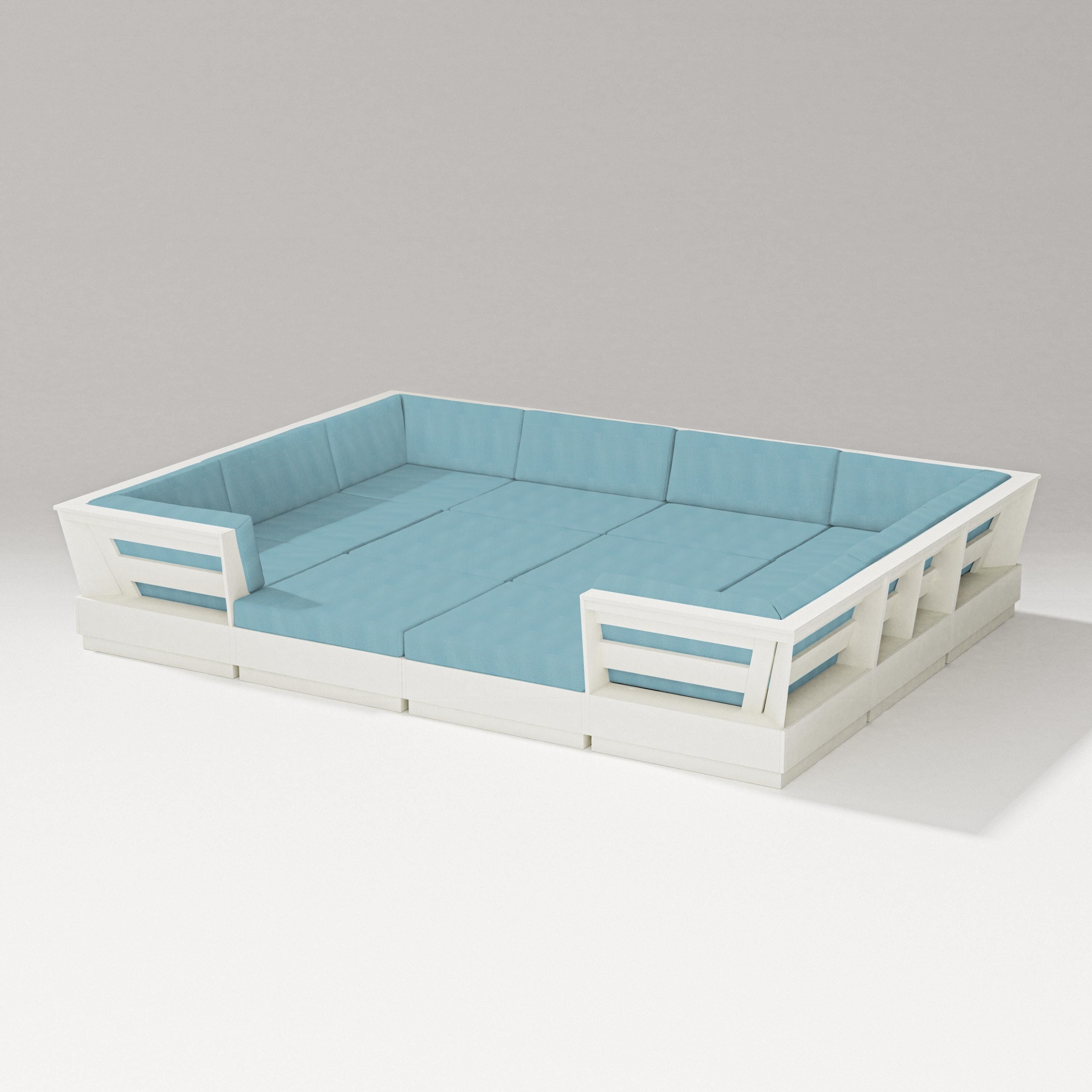 PW Designer Series Elevate 12-Piece Pit Sectional in Vintage White / Lattice Sky Blue