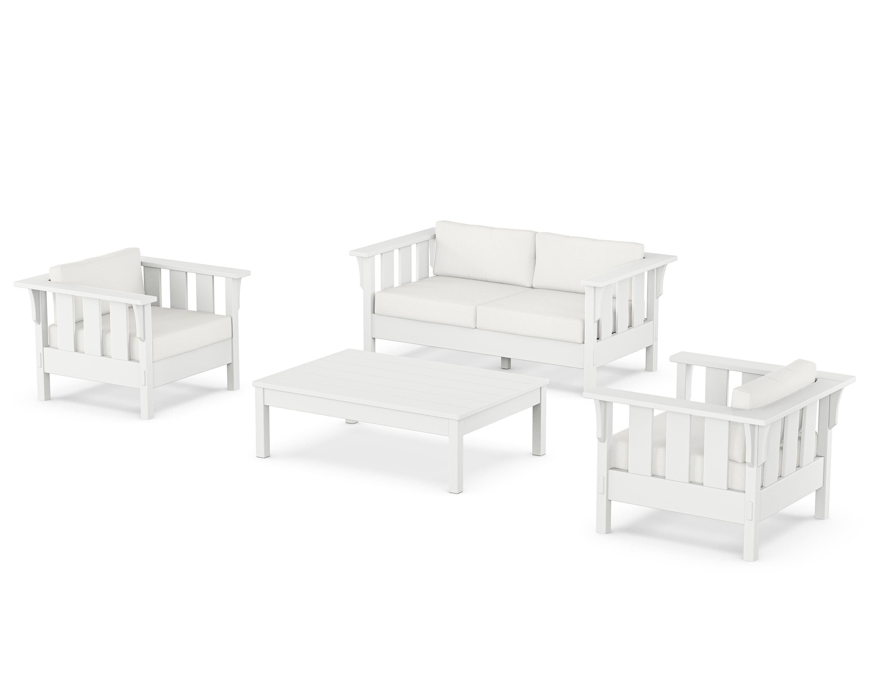 Martha Stewart by POLYWOOD Acadia 4-Piece Deep Seating Set with Loveseat in White / Natural Linen